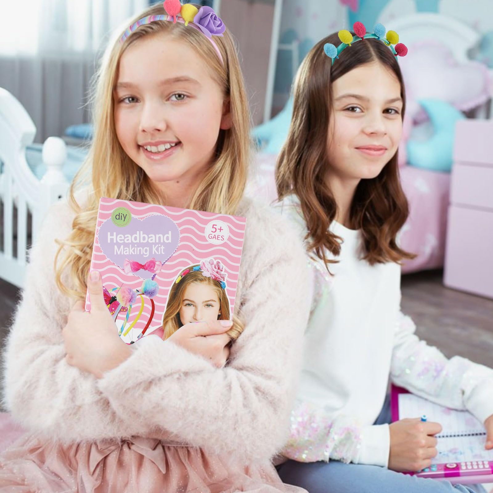 JOFONY DIY Headband Making Kit for Girls - 10-Piece Hair Accessories Craft Set for Kids Ages 3-12 - Create Custom Fashion Headbands - Perfect Birthday Gift & Creative Activity for Parties, Playdates & Rainy Day Fun