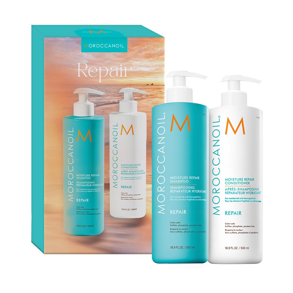 Moroccanoil Moisturizing Shampoo & Conditioner Set - 16.9oz (500ml) Duo for Dry & Damaged Hair | Salon-Quality Hair Care for Frizz Control & Shine Enhancement | Perfect for Daily Use & Color-Treated Hair