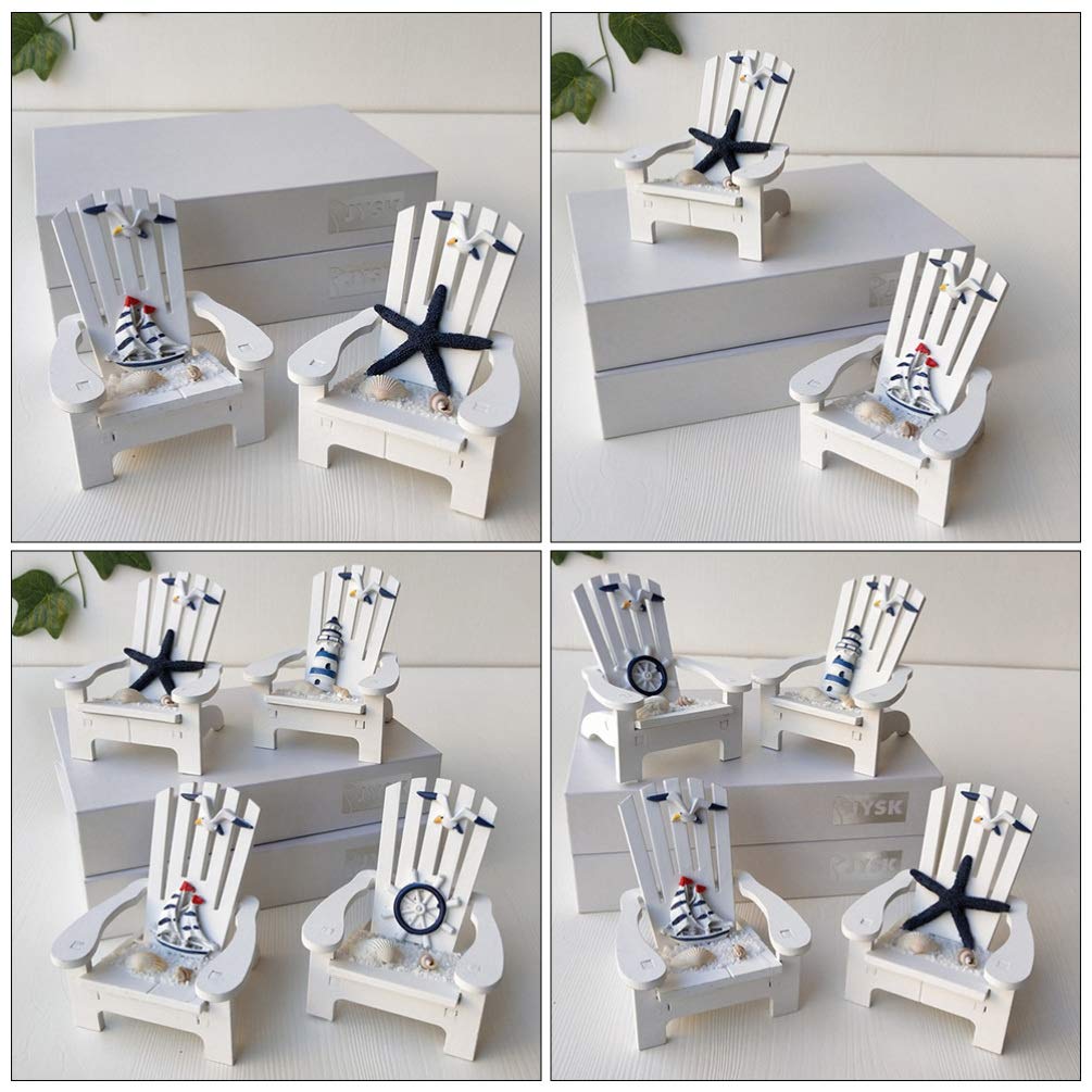 BESPORTBLE 2Pcs Miniature Beach Chairs - Tiny Wooden Cake Topper Decor, Nautical Dollhouse Furniture & Mini Landscape Accessories for Photo Props, DIY Crafts, and Dollhouse Decor | Perfect for Wedding Cakes, Beach Themed Parties, and Miniature Displays