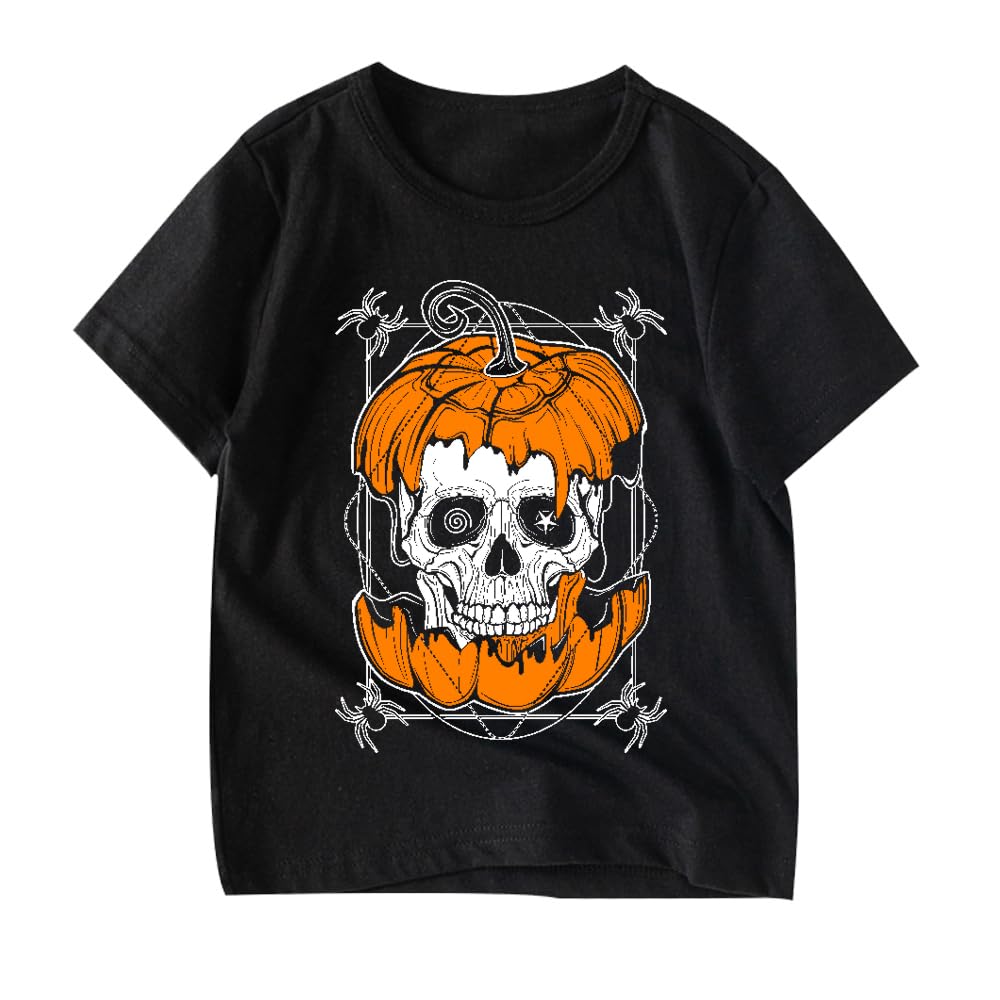 **Glow in The Dark Halloween Shirt for Kids - Skeleton Pumpkin Face Graphic Tee for Boys & Girls, Toddler Short Sleeve Tops - Perfect for Trick-or-Treating & Halloween Parties**