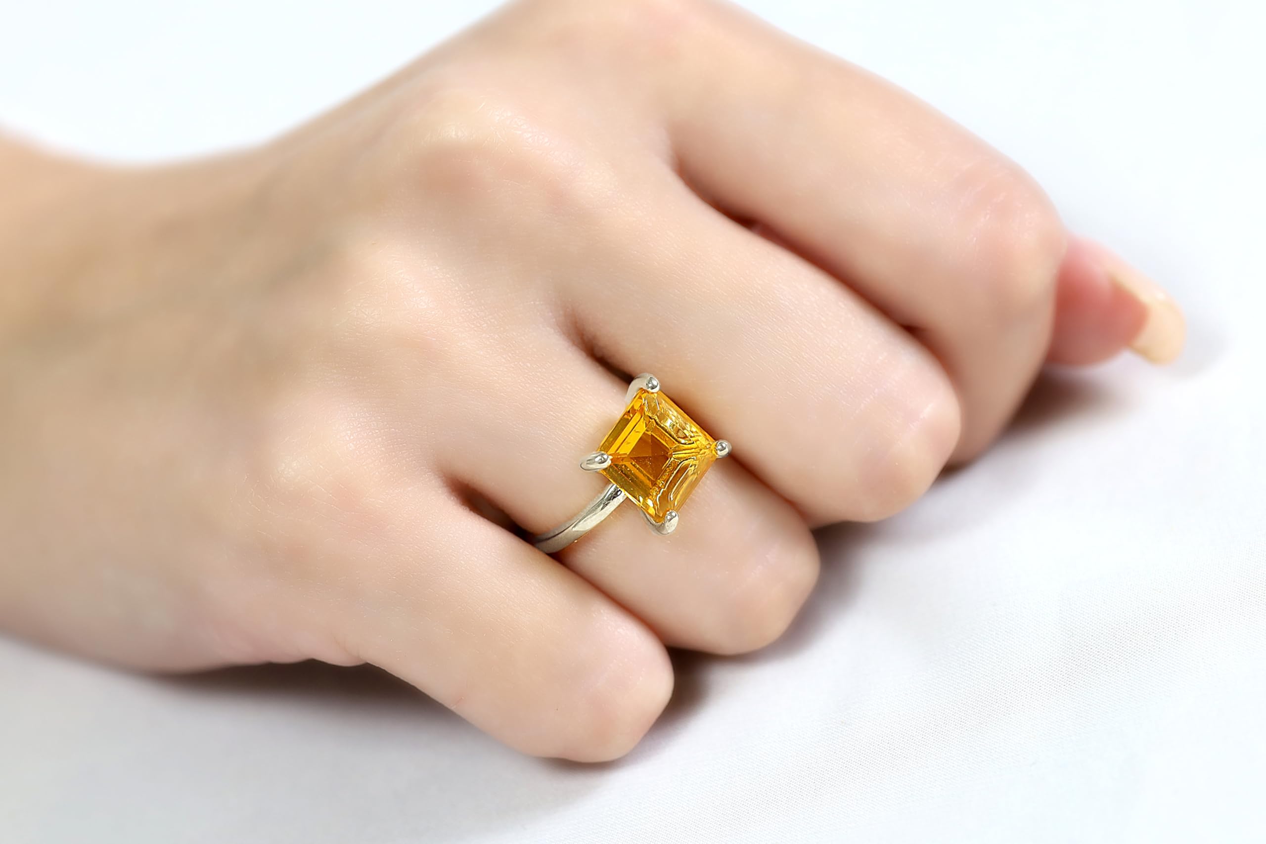 925 Sterling Silver Citrine Ring for Women - 10x10mm Lustrous Custom Jewelry - Perfect for Birthday, Anniversary & Everyday Wear - Elegant Gift with Jewelry Box - Ideal for Office, Date Night & Special Occasions