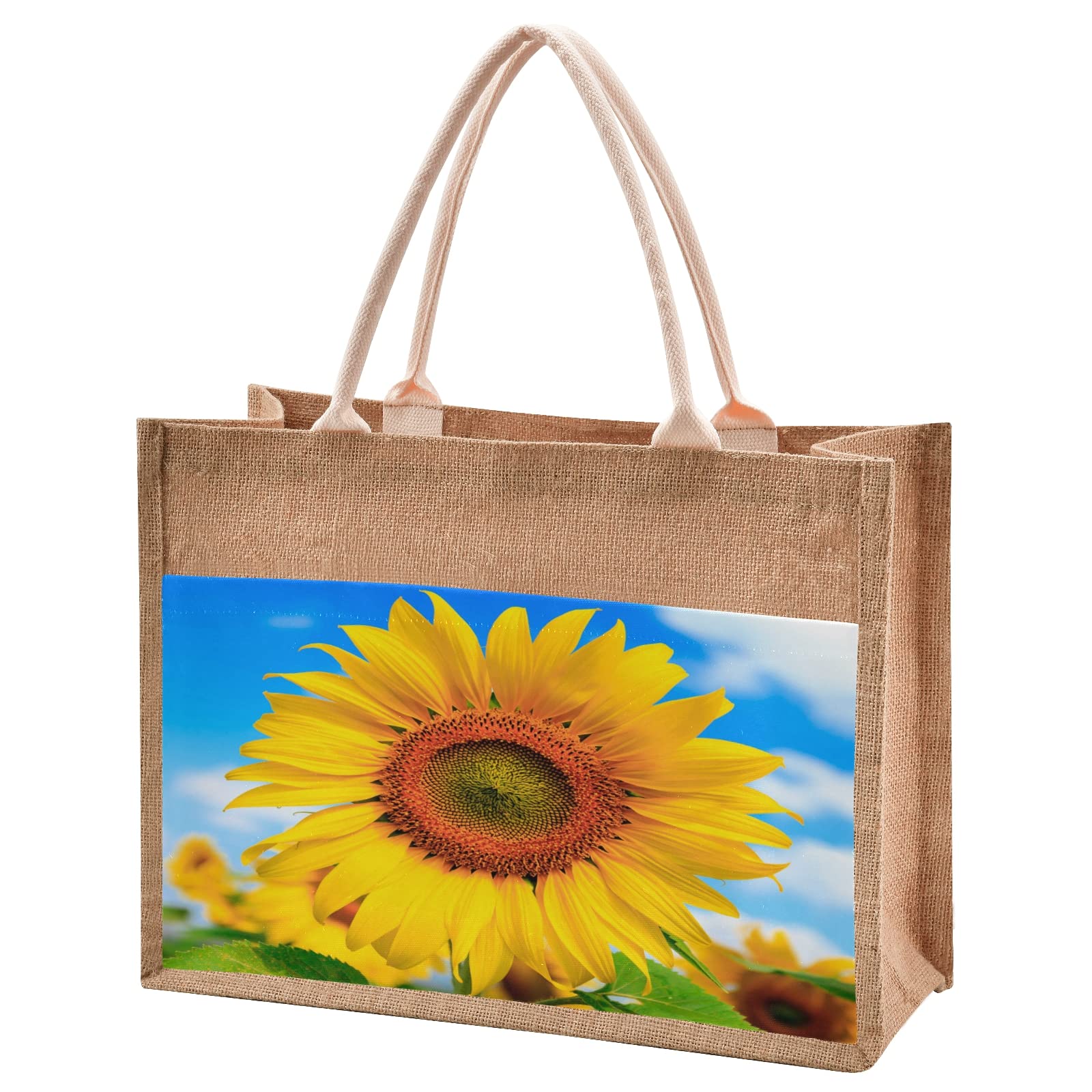 ALAZA Stylish Sunflower Print Jute Tote Bag for Women - Eco-Friendly Grocery Shopping & Beach Tote with Sturdy Handles (8.7x11.8x5.9 inches) - Perfect for Farmers Market, Picnics & Summer Outings