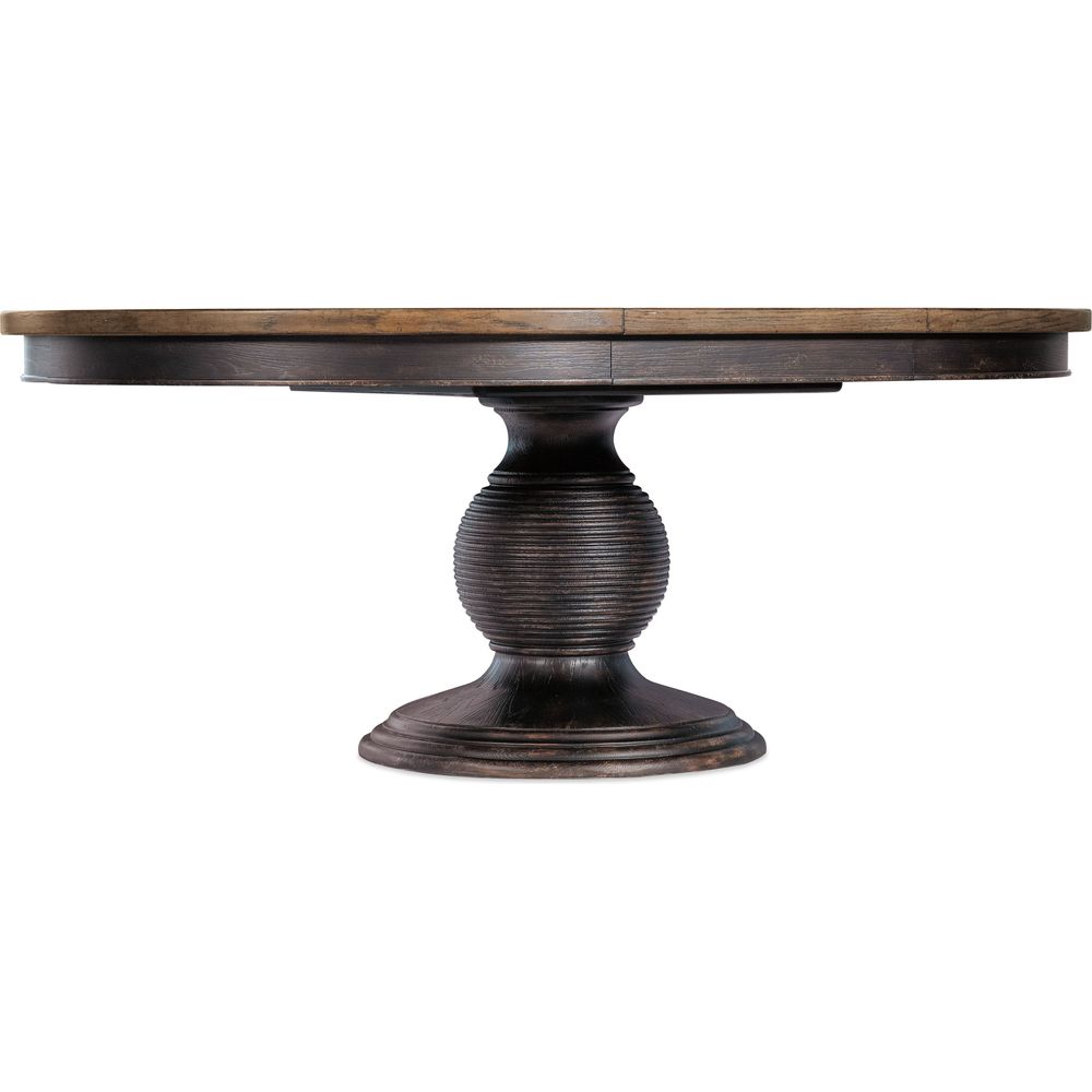 Americana Round Pedestal Dining Table with 22-inch Extension Leaf in Black - Perfect for Family Dinners & Entertaining Guests