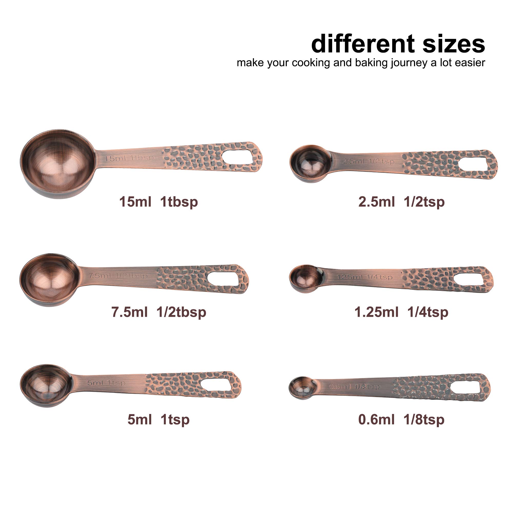 Premium 14-Piece Copper-Plated Measuring Cups and Spoons Set - 5 Measuring Cups & 6 Measuring Spoons with Leveler & Rings - Stainless Steel Kitchen Tools for Baking, Cooking & Meal Prep
