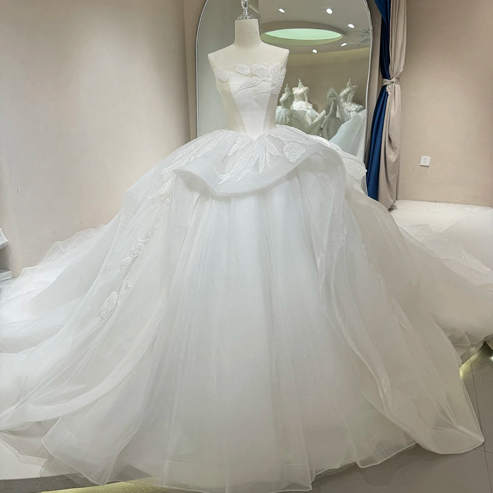 Ivory Glitter Strapless Princess Wedding Dress - Sleeveless Bridal Ball Gown for Bride, Prom, Quinceañera & Formal Events