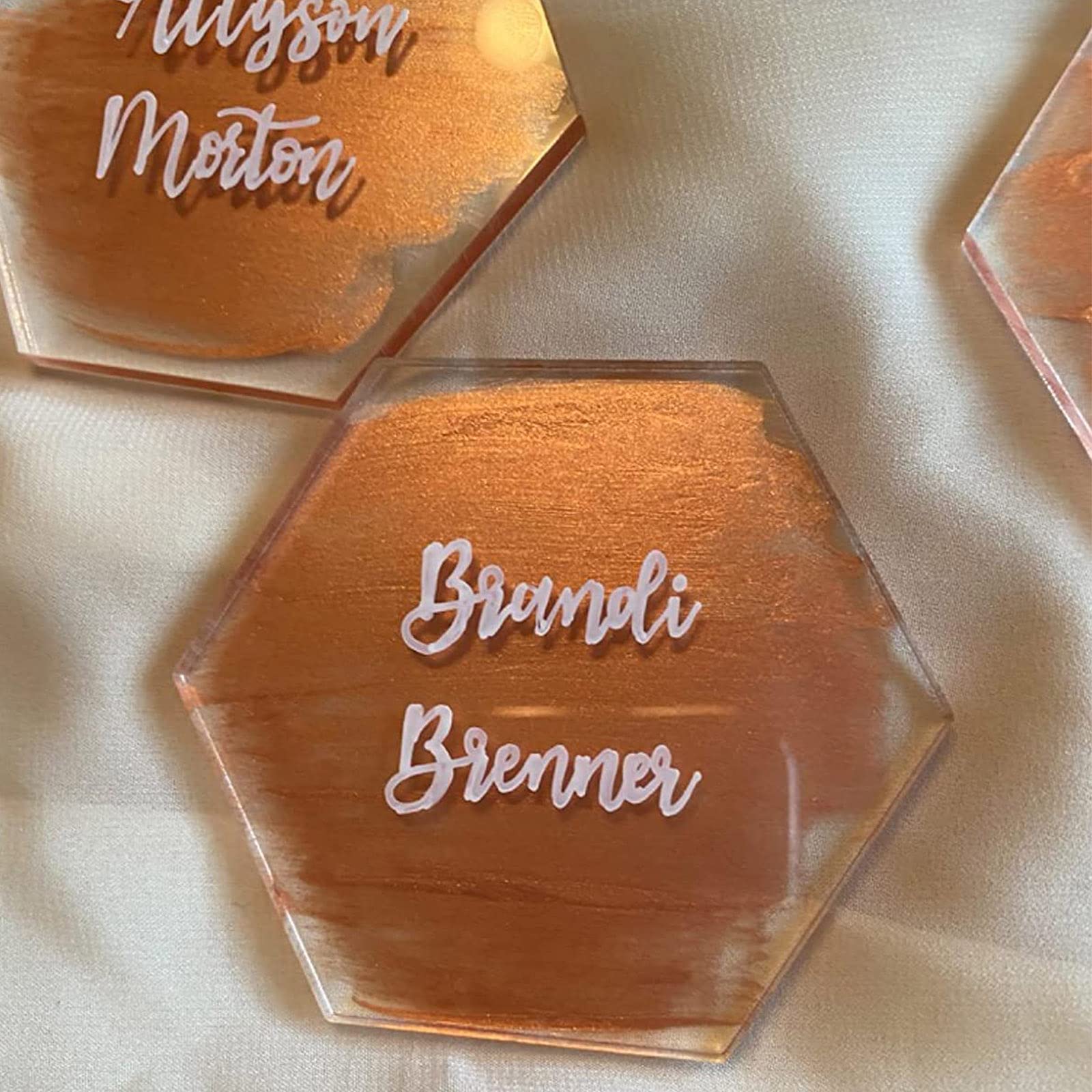 40 Clear Acrylic Hexagon Place Cards - Blank DIY Wedding Seating Name Plates for Table Decor, Dinner Parties, Escort Tiles & Guest Charts - Perfect for Wedding Reception, Bridal Shower, Banquet and Special Event Decorations