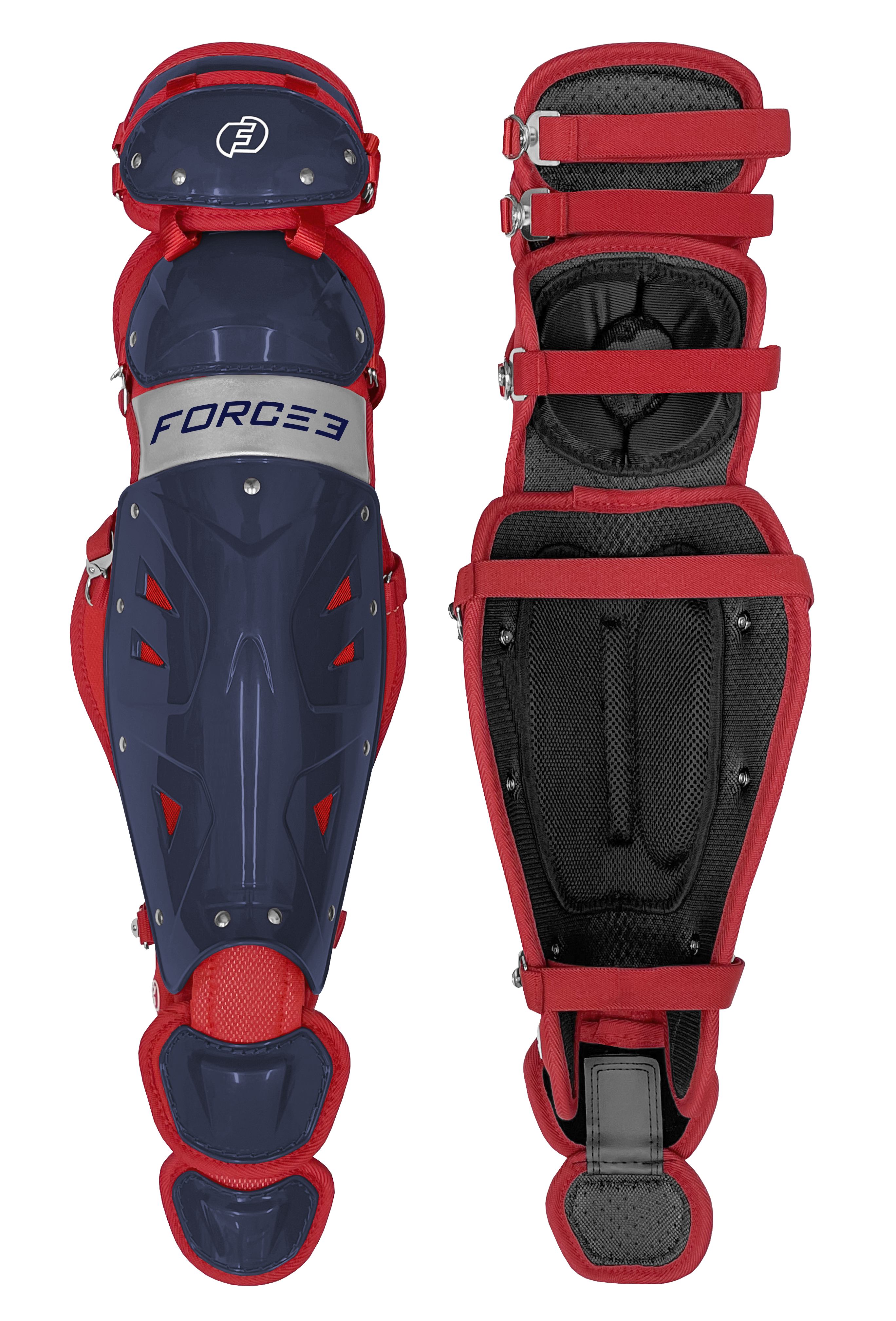 FORCE3 Defender Two-Tone Catcher Leg Guards - Baseball & Softball Protective Gear for Youth & Adults - Perfect for Games, Training & Practice