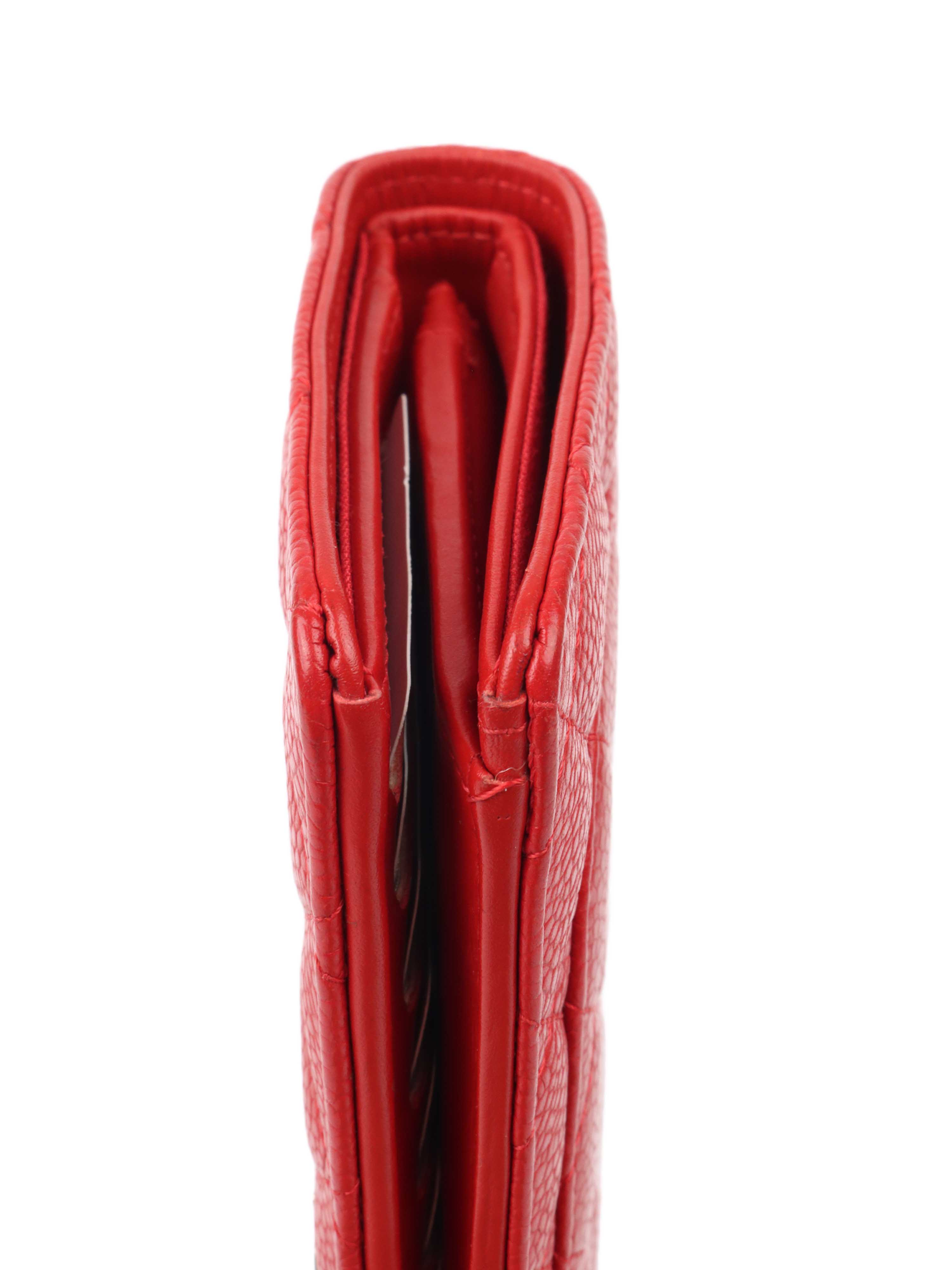 Chanel Red Caviar Leather Long Wallet for Women - Luxury Designer Clutch with Multiple Card Slots & Zippered Compartment | Perfect for Everyday Use, Travel & Special Occasions