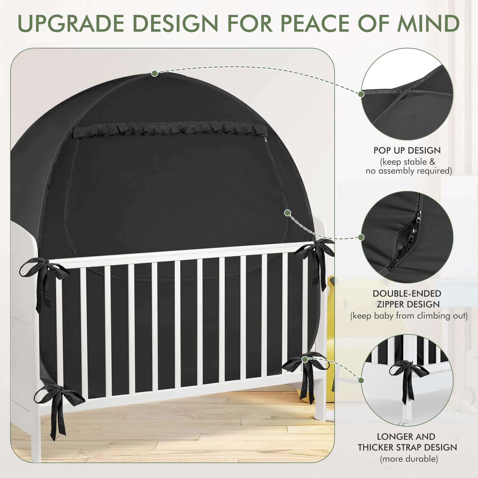 Blackout Crib Tent for Pack N Play - Portable Travel Crib Cover with Breathable Mesh & Safe Bottom Design - Blocks 70% Light for Better Baby Sleep - Ideal for Travel, Daycare & Home Use