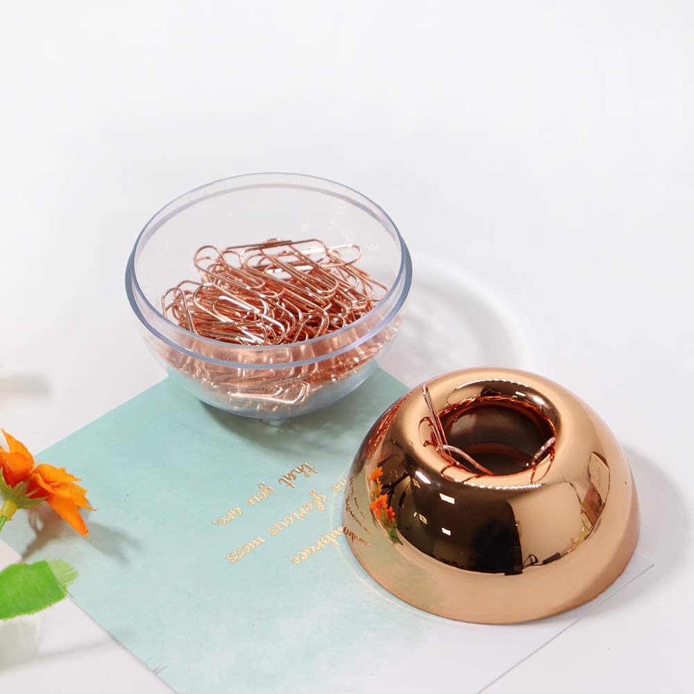 Clear Rose Gold Acrylic Desk Organizer Set - Tape Dispenser, Stapler (24/6 Staples), Sticky Notes Holder, Magnetic Paper Clip Holder, Pen & Pencil Holder - Stylish Office Supplies for Home & Workspace Organization