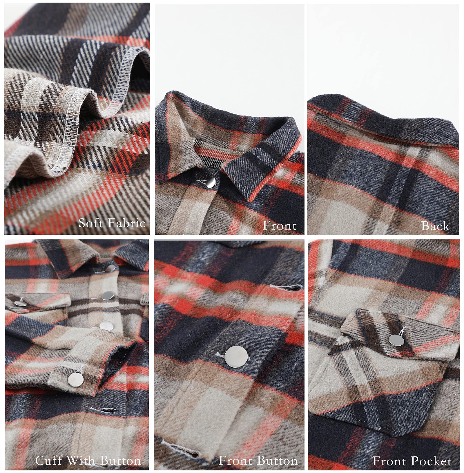 BTFBM Women's Plaid Flannel Shacket - Long Sleeve Button Down Casual Shirt Jacket for Fall & Spring | Loose Fit Blouse Top for Outdoor Activities, Work & Weekend Wear (2025 Fashion)