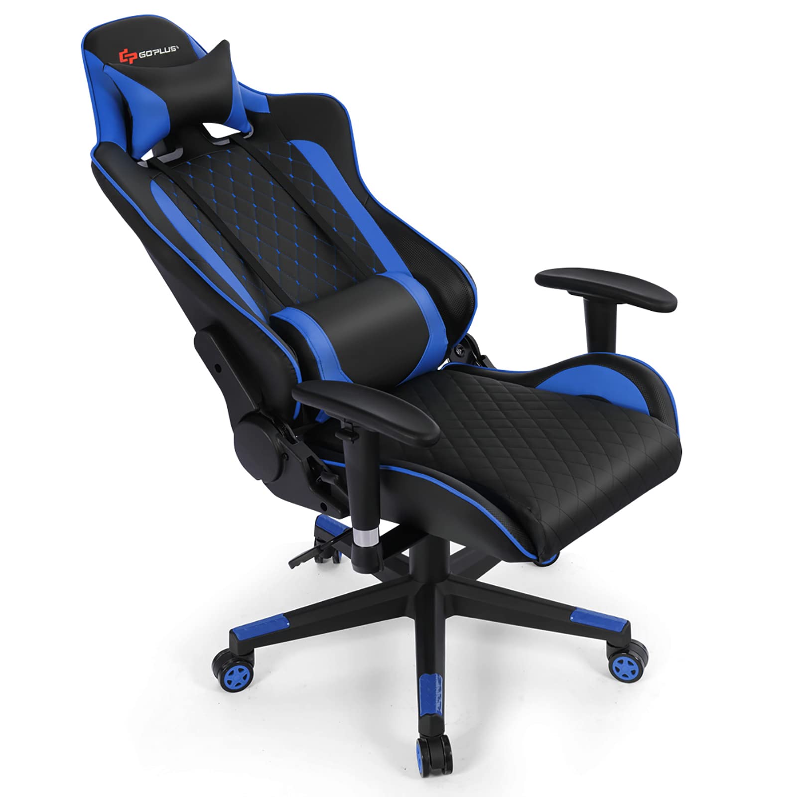 Powerstone Ergonomic Gaming Chair with Adjustable Armrest, Massage Lumbar Support & Wide Cushion - Blue Office Computer Chair for Adults - Perfect for Gaming, Working & Home Office Use