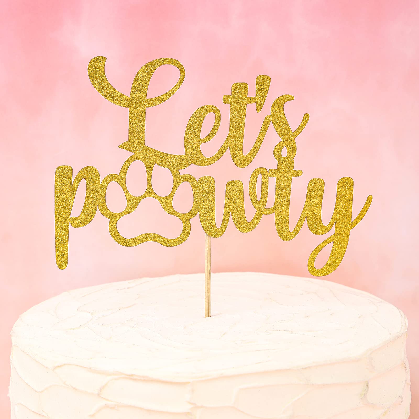 Gold Glitter Let's Pawty Cake Topper - Dog Birthday Party Decoration for Puppy Boys & Girls | Pet-Themed Cake Decor Supplies | Perfect for Dog Birthday Cakes, Puppy Parties & Pet Celebration Events