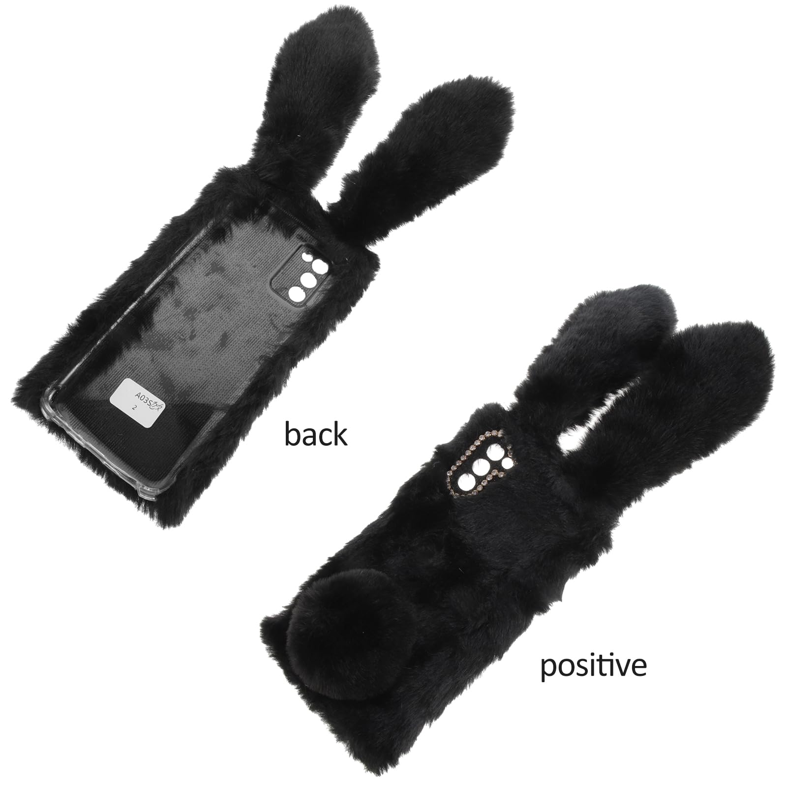 Mikikit Fluffy Cartoon Phone Case for A03s - Cute Plush Protective Cover with Furry Design for Kids & Girls (Black) - Perfect for School, Playtime & Everyday Use