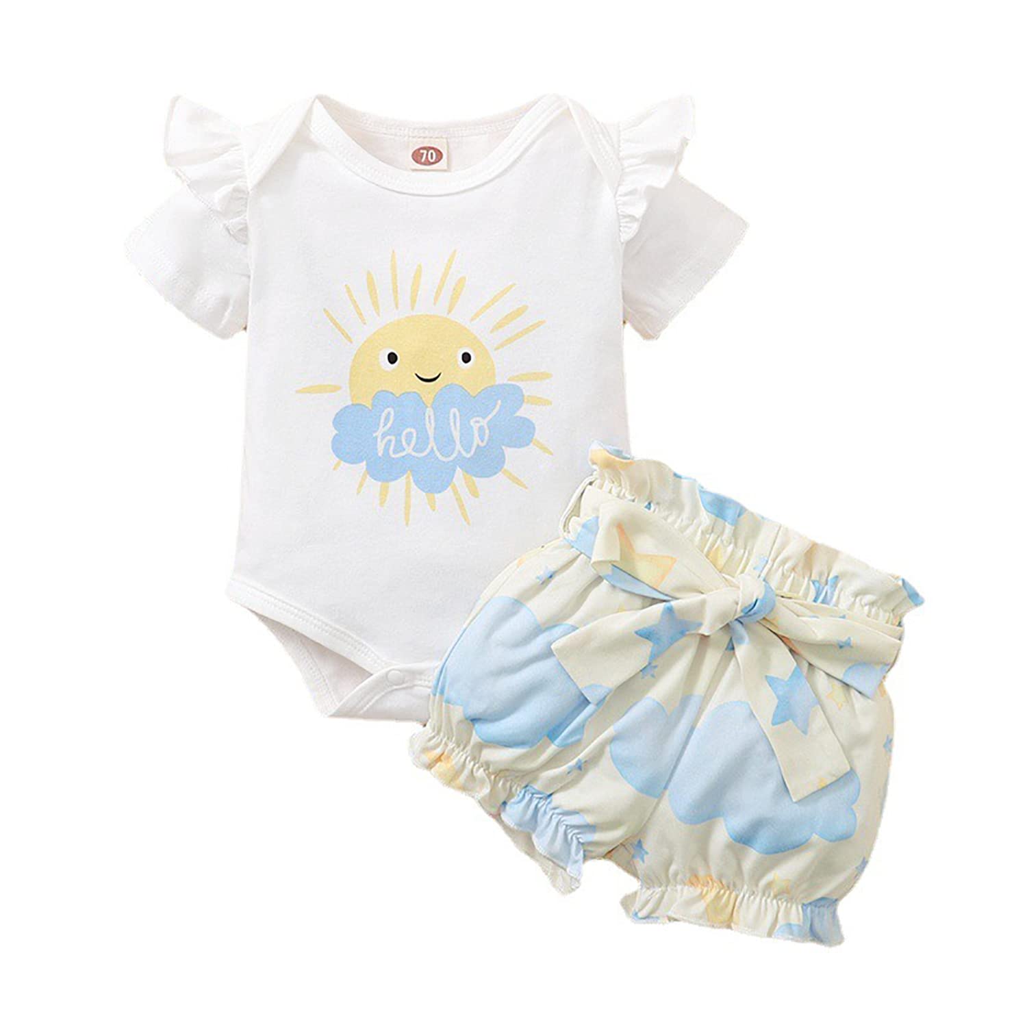 Verve Jelly Newborn & Toddler Baby Girl Clothes - Cute Ruffle Short Sleeve Romper & Cartoon Shorts Set | Soft Summer Outfit for Infants | Perfect for Playdates, Beach Trips & Family Photos