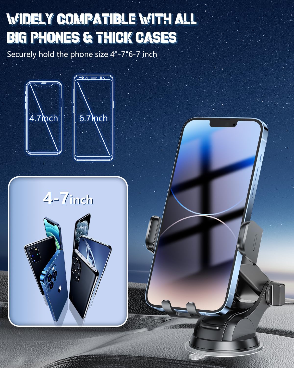 Fast Wireless Car Charger & Phone Holder - 3-in-1 Auto Clamping Car Mount Compatible with iPhone 16/15/14/13/12/11/XS/XR & Samsung S23 Ultra/S22/S21/S20/S10+/S9+/Note 9 - Perfect for Commuting, Road Trips & Hands-Free Driving