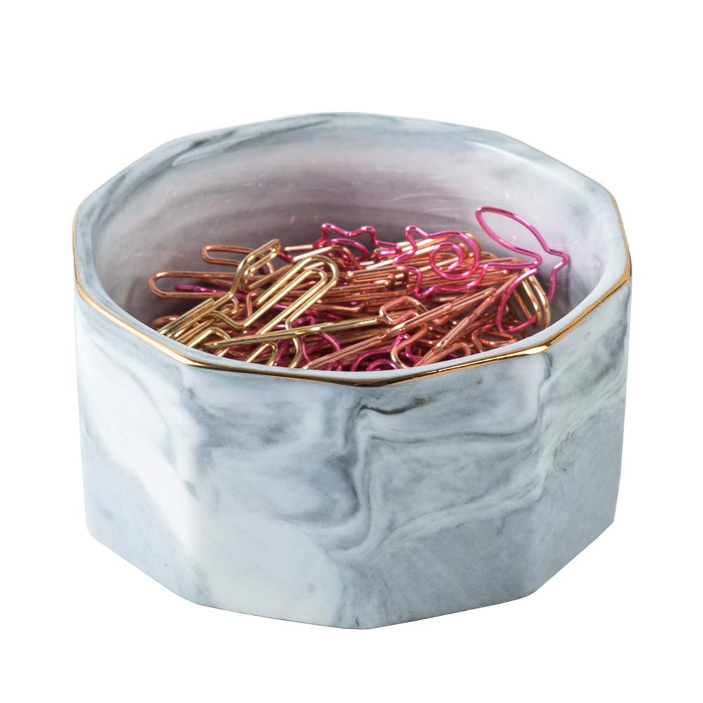 YOSCO Ceramic Marble Paper Clip Holder - Stylish Desk Organizer for Office Supplies, Binder Clips & Stationery (Gray) | Perfect for Home Office, School Desk & Workspace Organization