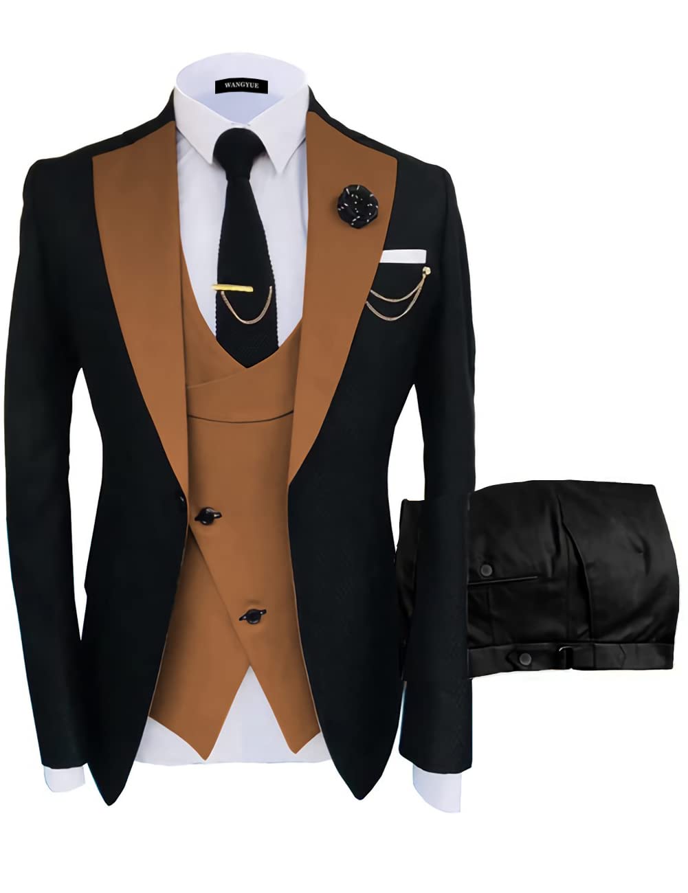 Wangyue Men's Slim Fit 3 Piece Suit Set - Blazer, Vest & Dress Pants for Wedding, Prom, Business & Formal Occasions | Premium Tailored Suits for Grooms, Professionals & Special Events