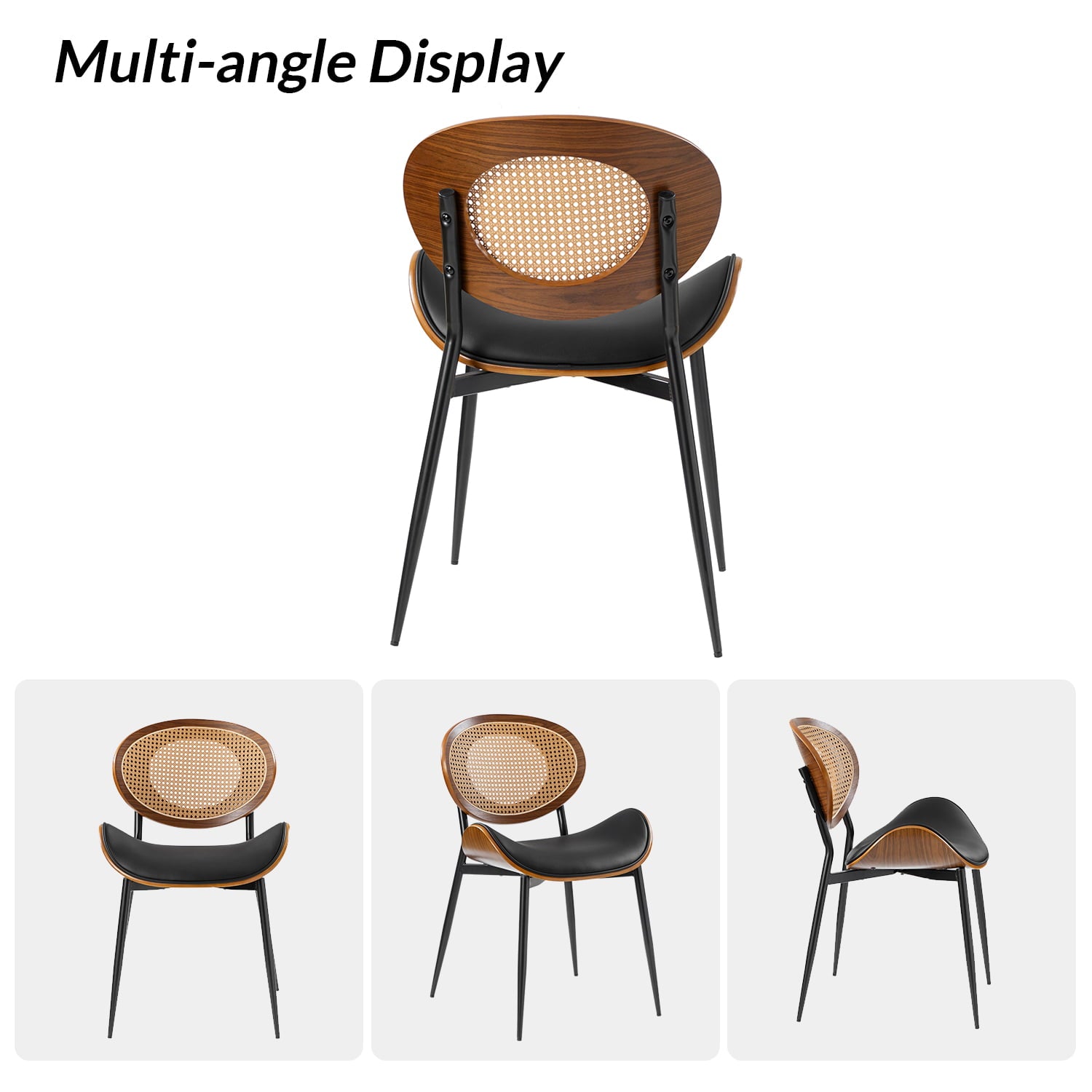 Flora Curved Wood Backrest Faux Leather Upholstered Dining Chair Cushion - Ergonomic Support for Kitchen, Restaurant & Office - Comfortable Seat Pad with Wooden Frame (Multiple Styles Available)