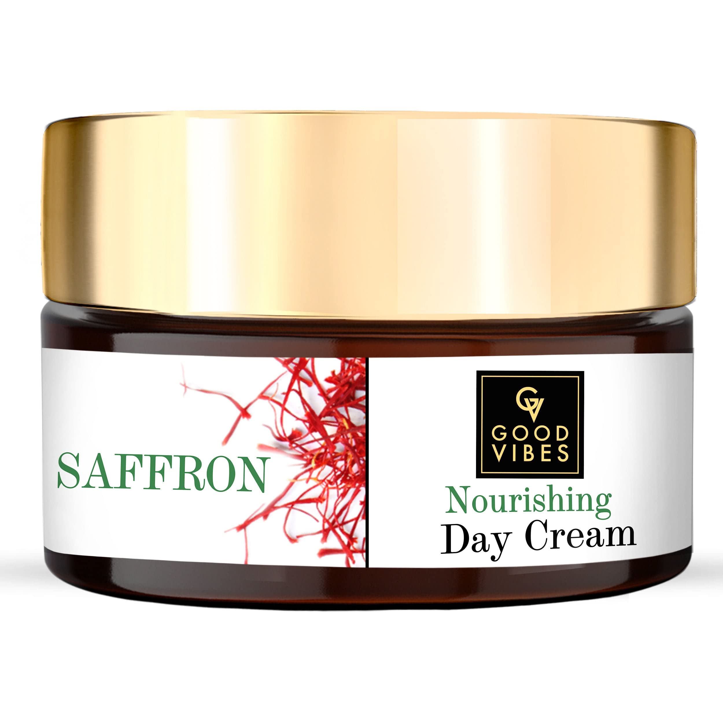 Good Vibes Saffron Nourishing Day Cream - Hydrating & Brightening Face Moisturizer with Coffee Extract | Paraben-Free, Sulfate-Free, Mineral Oil-Free, Cruelty-Free (50g) | Perfect for Dry Skin & Daily Glow Boosting Routine