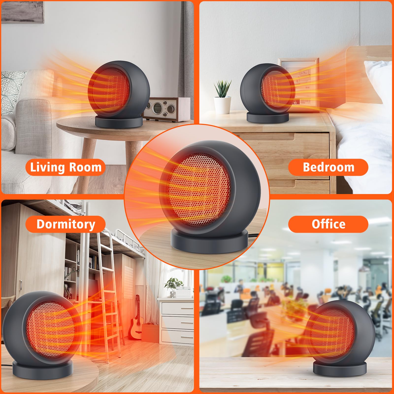PTC Ceramic Space Heater - 1500W High Output Electric Heater Fan with Adjustable Thermostat for Home, Bedroom, Office - Quiet & Energy Efficient Indoor Heating Solution (Dark Grey) | Perfect for Winter Warmth & Small Room Heating