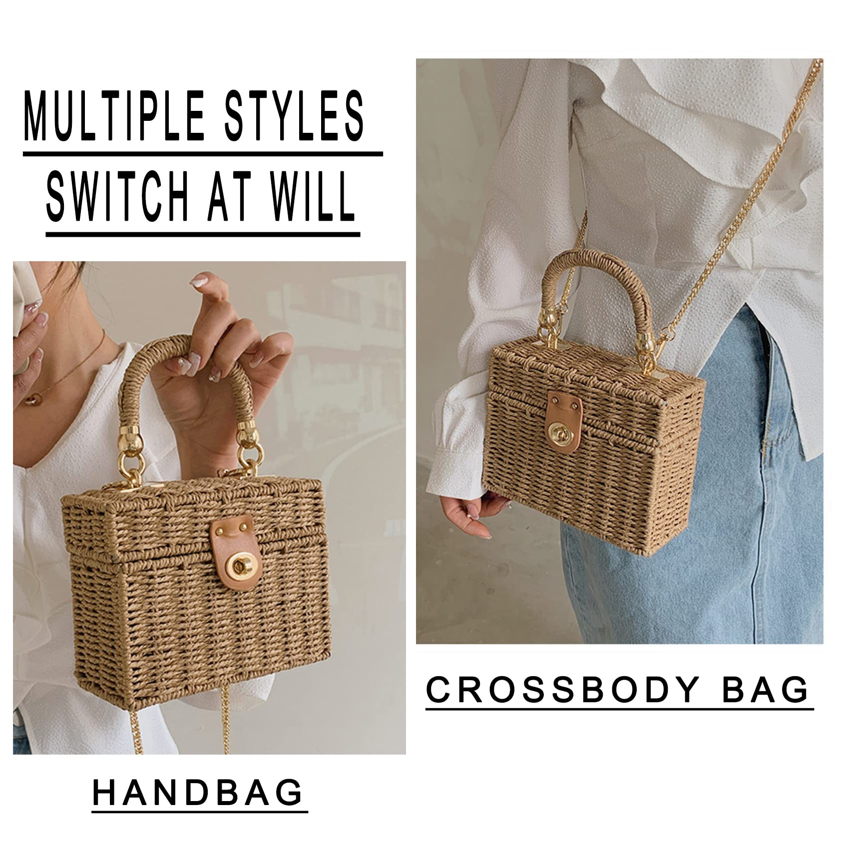 Stylish Women's Straw Woven Crossbody Bag - Rattan Beach Purse for Summer Vacation, Travel, and Outdoor Activities | Eco-Friendly Wicker Handbag for Casual Outings, Shopping, and Picnics