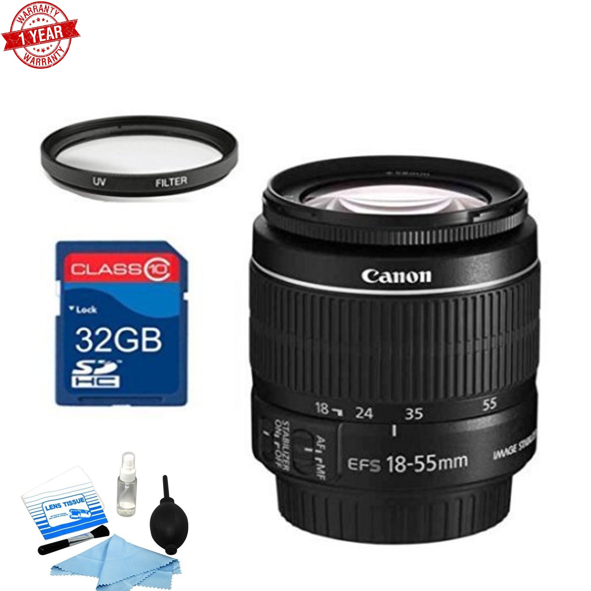 Canon EF-S 18-55mm f/3.5-5.6 IS II Standard Zoom Lens Bundle with 32GB SD Card, UV Filter & Cleaning Kit - Perfect for DSLR Photography, Travel & Everyday Shooting