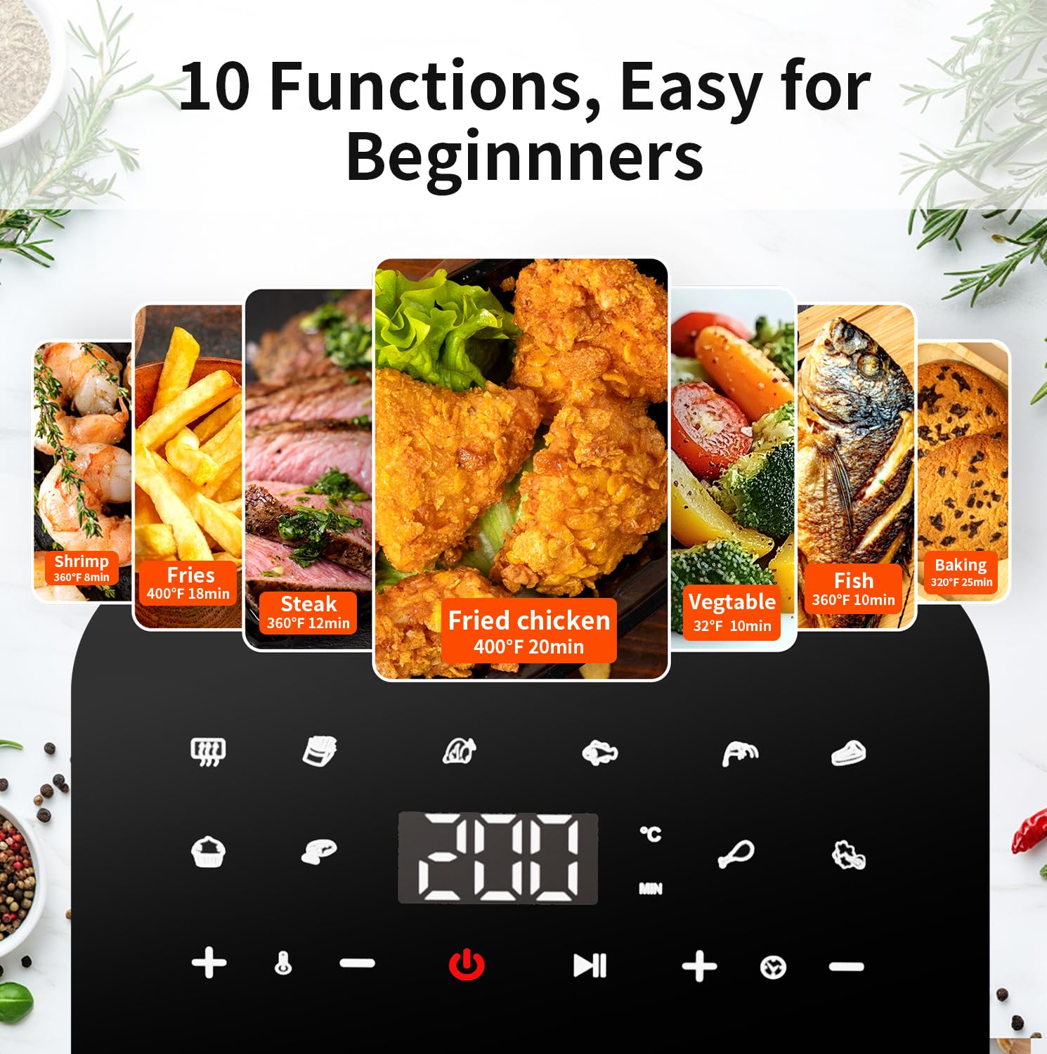 TOKIT 4.8QT Compact Air Fryer with 10-in-1 Functions - Air Fry, Roast, Bake, Broil, Reheat & Dehydrate | 360°Air Crispy Technology | 400℉ Max Temp | Nonstick Dishwasher Safe Basket | Includes Online Recipes - Perfect for Family Meals, Healthy Cooking & Quick Snacks