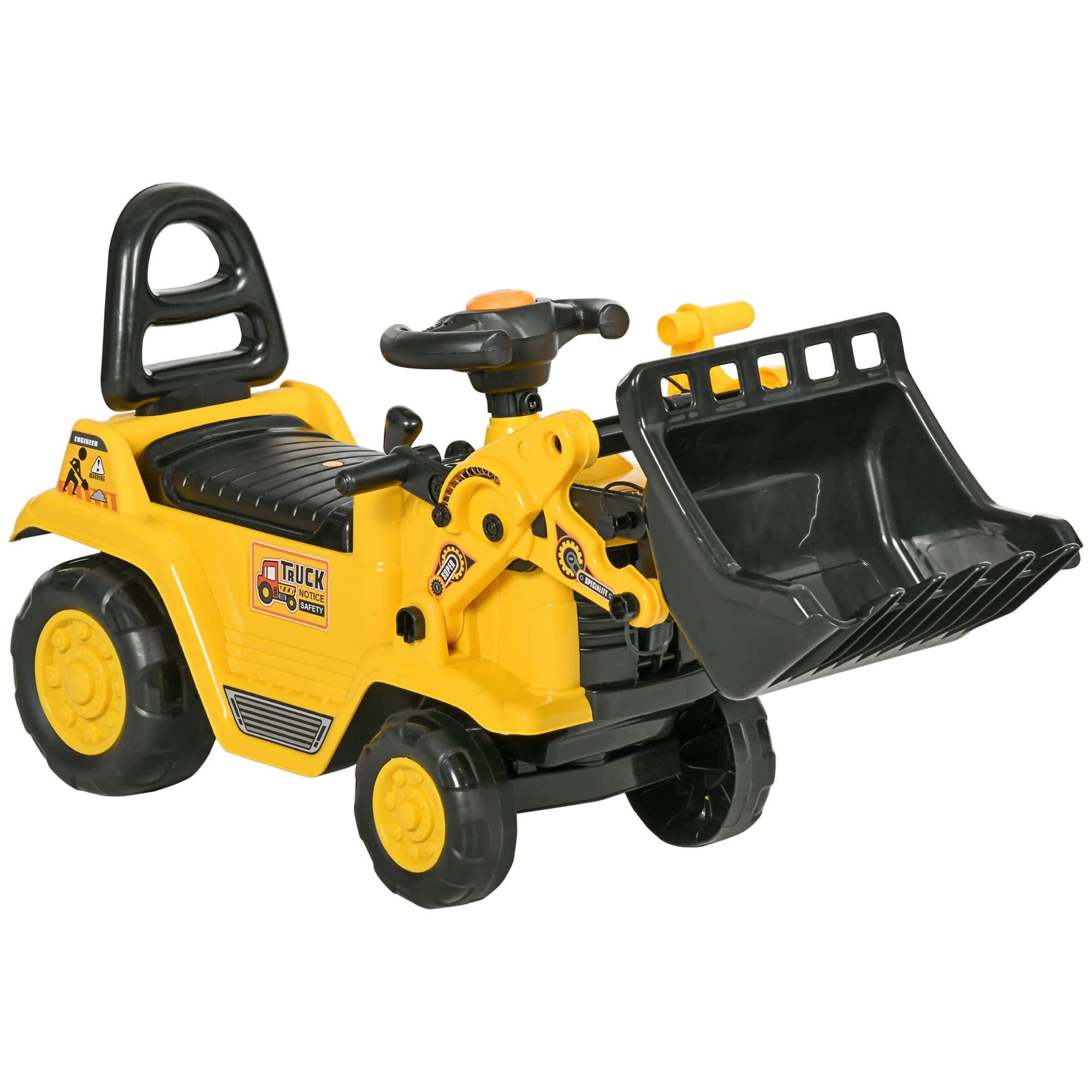 **HOMCOM Kids Ride-On Excavator Toy with Horn & Storage - Pretend Play Construction Truck for Toddlers 18-48 Months - Outdoor & Indoor Play, Birthday Gift Idea**