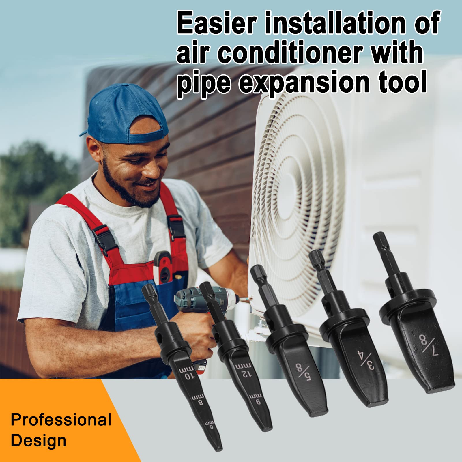 5PCS Swaging Tool Drill Bit Set - Hex Handle & Round Handle Tube Expander for AC Copper Pipe Repair | HVAC Installation & Maintenance Kit for Air Conditioners, Refrigerators & Cooling Systems