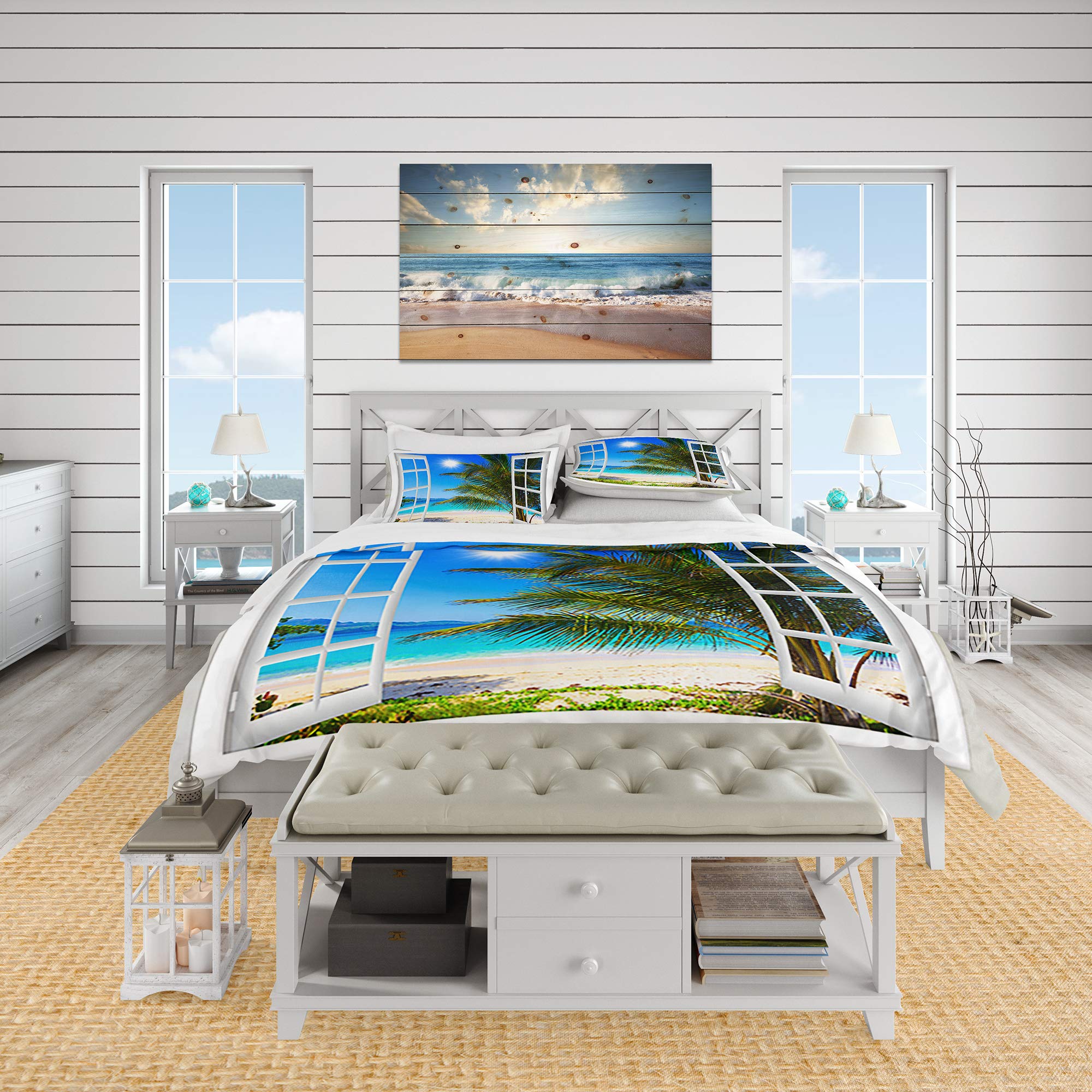DesignQ Nautical & Coastal Duvet Cover Set - Twin Size Blue Beach Themed Bedding (3-Piece) | Soft All-Season Comfort | Perfect for Beach Houses, Vacation Homes & Coastal Decor