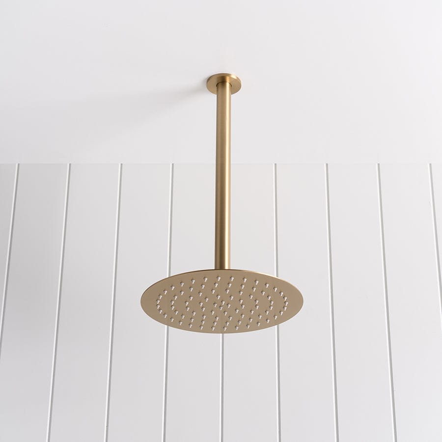 Brushed Brass Ceiling Shower Arm and Shower Head - Modern Bathroom Fixture for Spa-Like Shower Experience