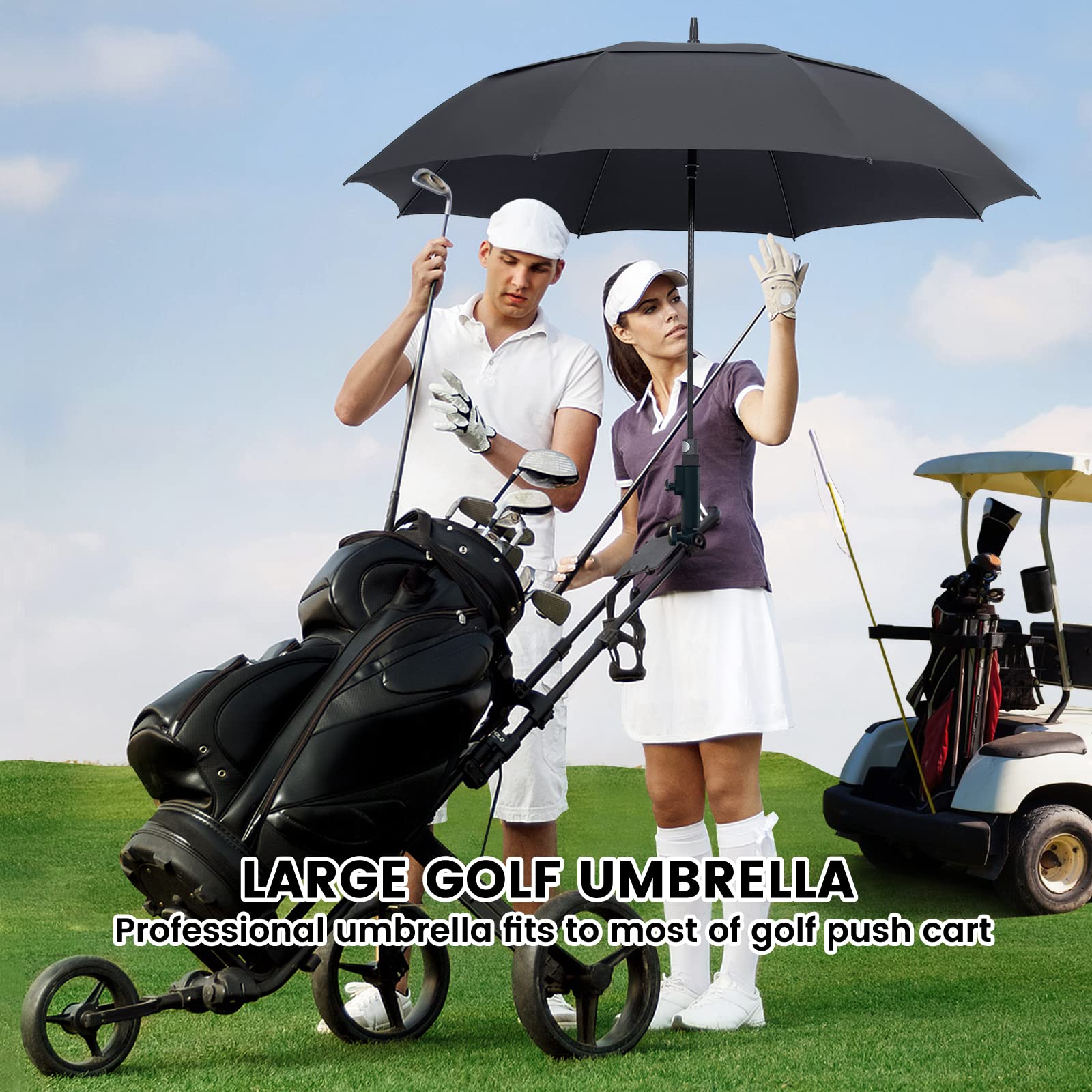 ZOMAKE Large Windproof Golf Umbrella with Double Layer - Extra Wide Automatic Golf Umbrella for Men & Women (Black) - Perfect for Golf Courses, Outdoor Events & Rainy Days