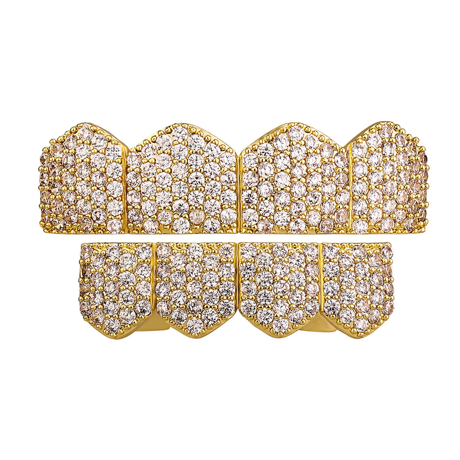 JINAO 4 Tooth Gold Plated Grillz for Teeth - 14K Iced Out Cubic Zirconia Dental Jewelry for Men & Women | Perfect for Hip Hop Fashion, Concerts & Special Occasions