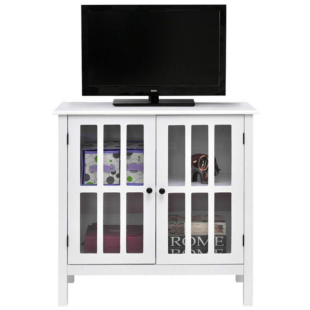 Modern White Storage Buffet Cabinet with Glass Doors - 32