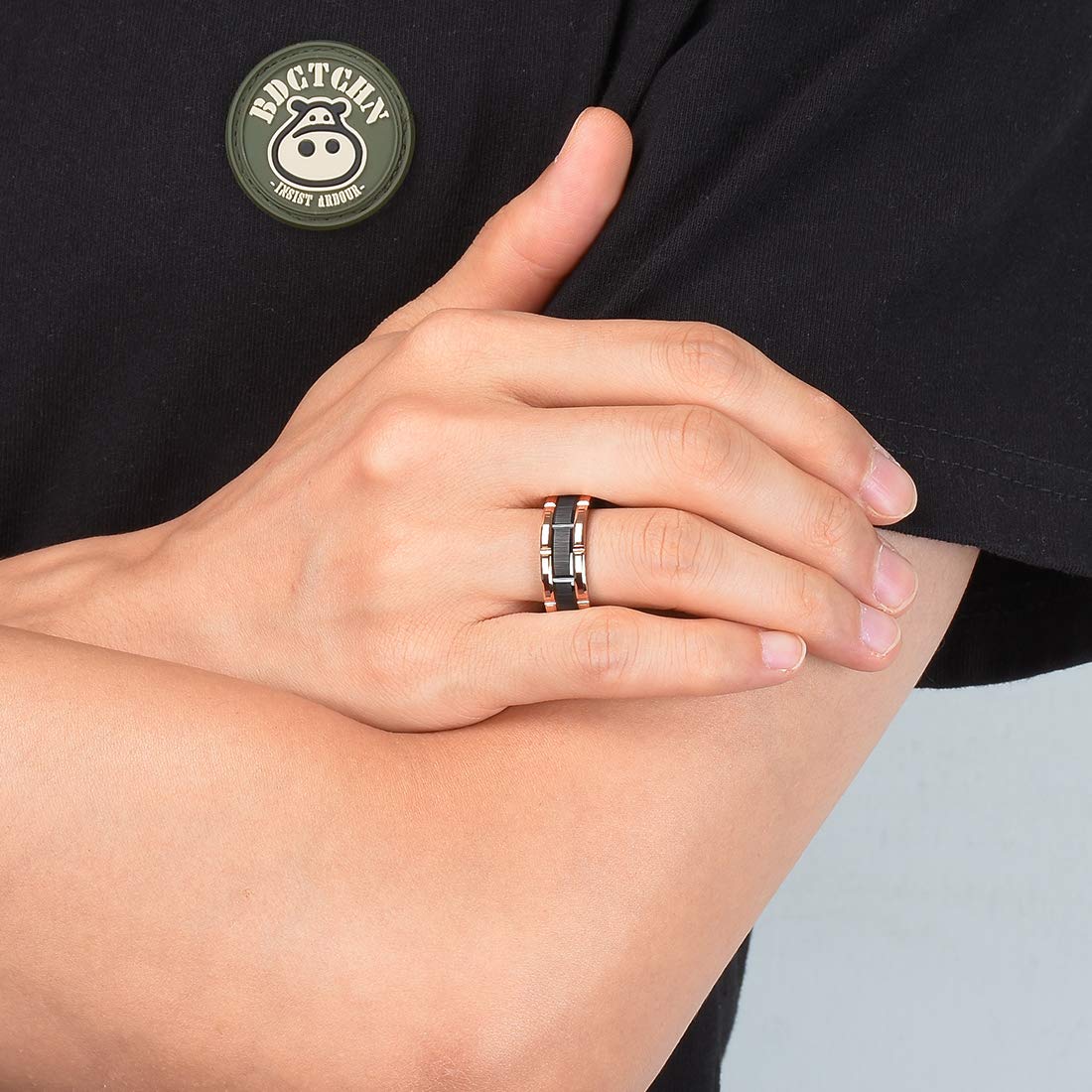 King Will Classic Men's 8mm Tungsten Carbide Wedding Band - Silver, Black, Gold & Rose Gold - Brick Pattern with Groove Center & Brushed Finish - Comfort Fit Ring for Men - Perfect for Weddings, Anniversaries & Everyday Wear