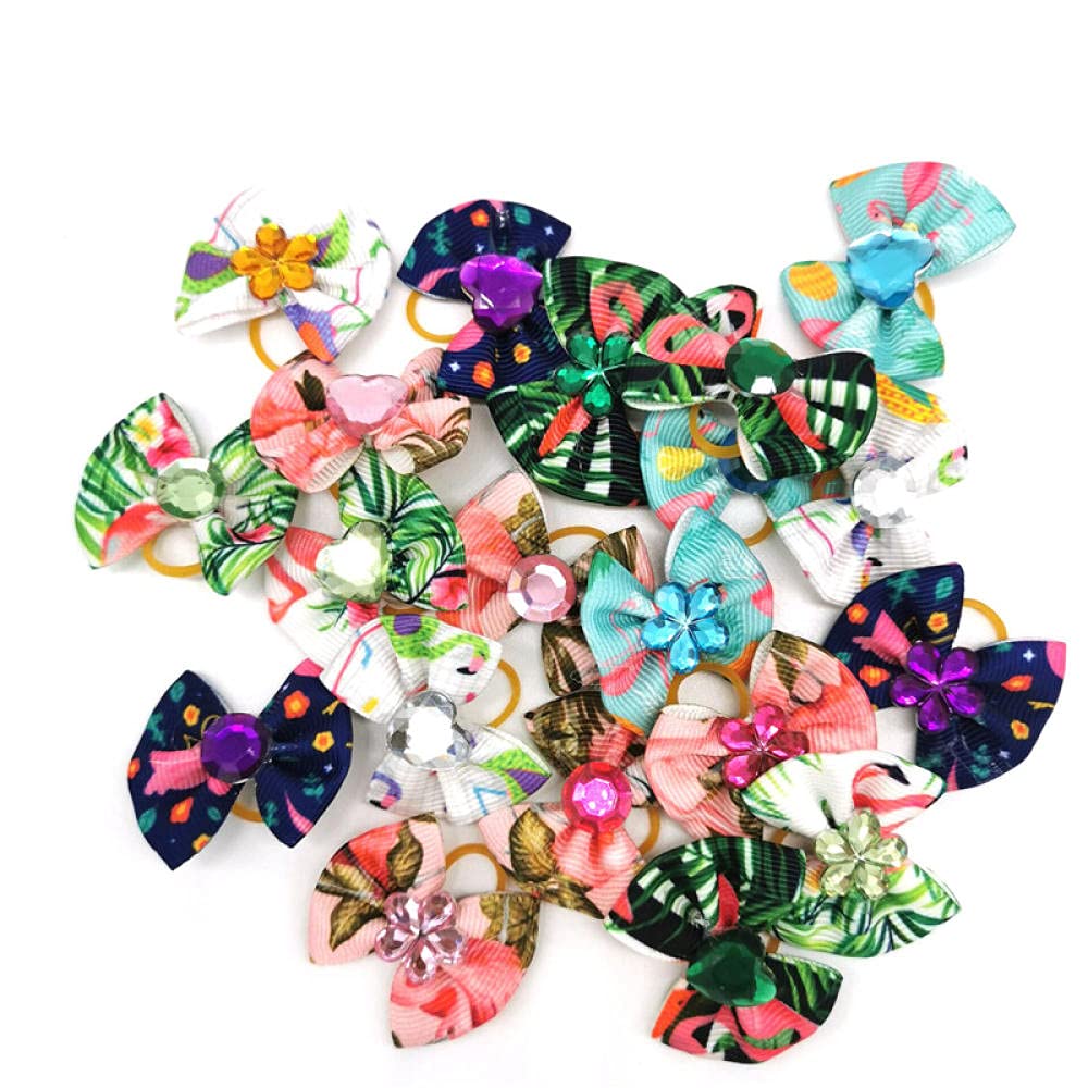 20 Pcs Handmade Dog Hair Clips & Bows - Pet Grooming Accessories with Rubber Bands for Small Dogs - Perfect for Puppy Parties, Photo Shoots & Daily Styling