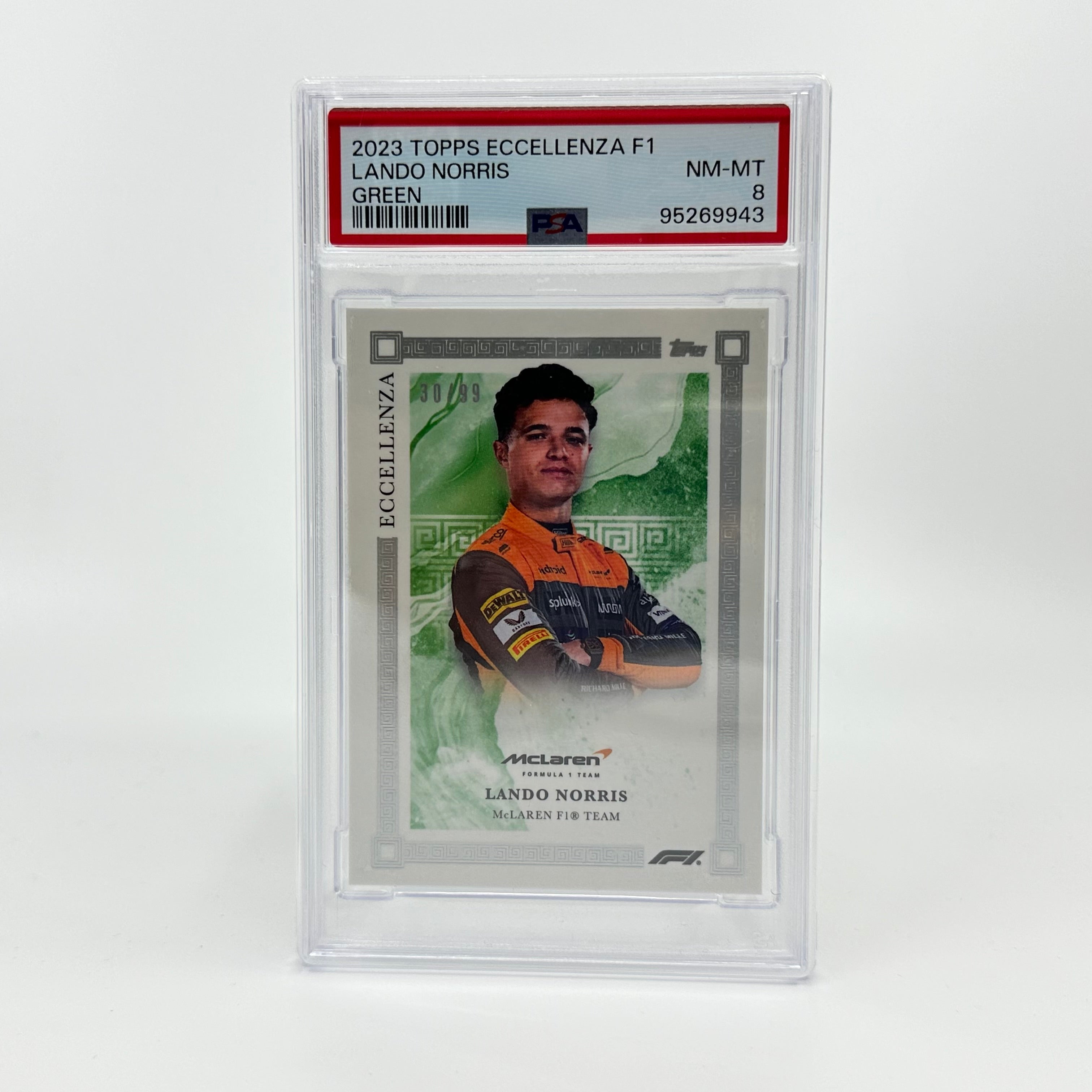 2023 Topps Eccellenza Lando Norris Green Parallel #/99 PSA 8 Graded - Rare F1 Racing Card for Collectors & Fans, Perfect for Display, Trading, and Investment