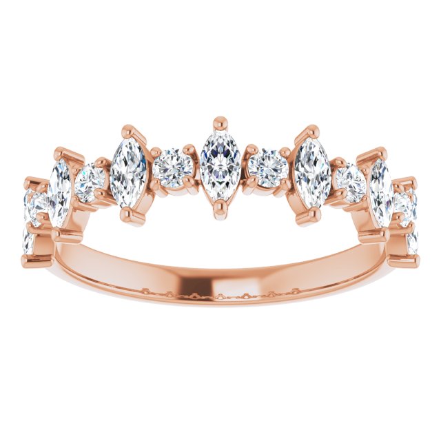 0.88 Carat Prong Set Marquise and Round Diamond Wedding Band - Elegant Bridal Ring for Engagement, Anniversary & Special Occasions
