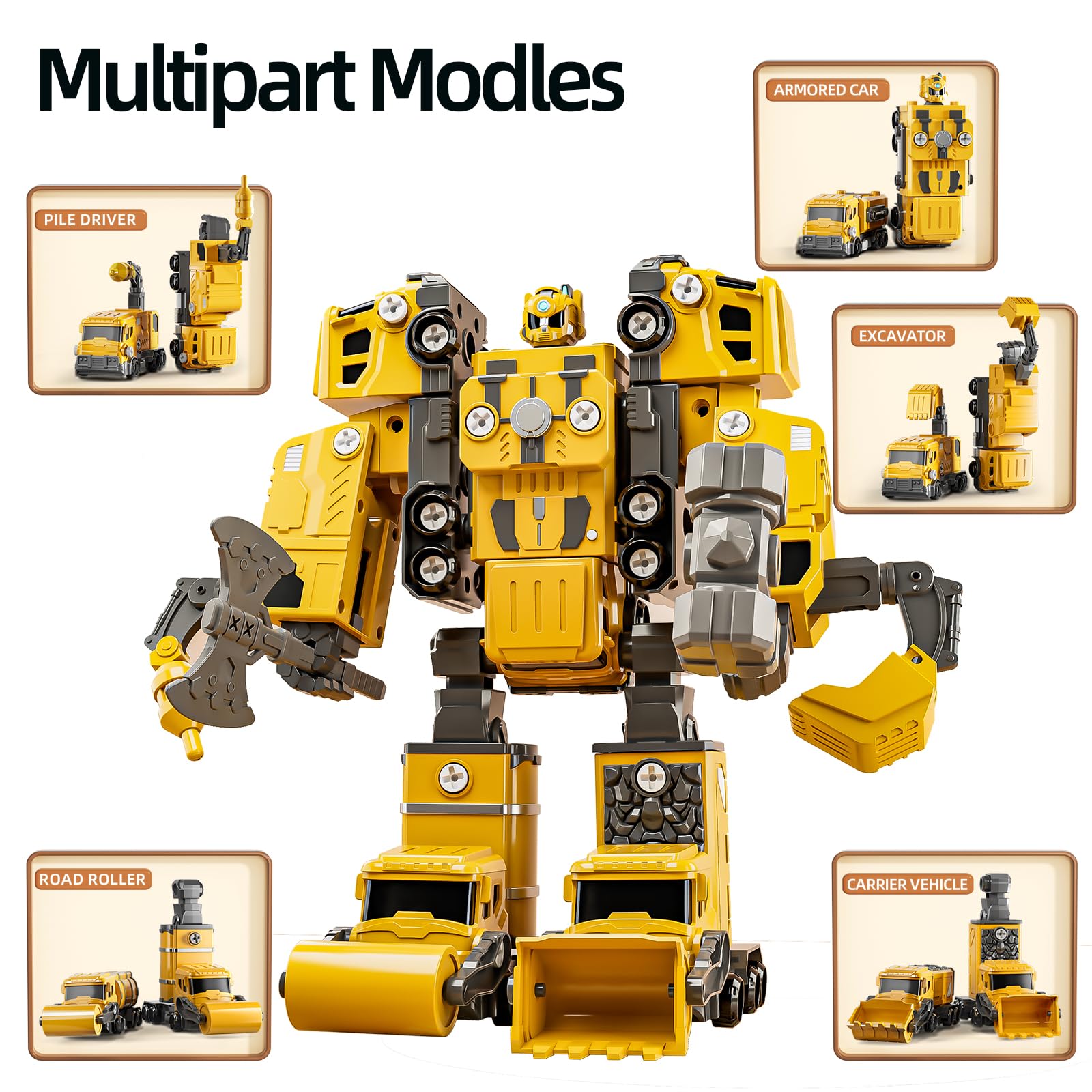 TEMI Construction Truck Toys for Kids Ages 3-8 - Transforming Robot Vehicle Building Set, STEM Learning Toys for Boys & Girls | Perfect for Birthday Gifts, Pretend Play & Early Childhood Development