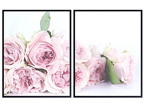 Floral Wall Art for Women - Shabby Chic Room Decor Set - Boho Gift or Girly Flower Home Decoration for Girls Bedroom, Living Room, Bathroom, Dining Room, Office - Pink Roses, Peonies - UNFRAMED - Perfect for Nursery, Wedding, Bridal Shower & Farmhouse Style Decor