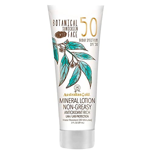 Australian Gold Sheer Botanical Face Tinted Lotion SPF 50 - Natural Sun Protection for Daily Use, Lightweight Moisturizer with Tinted Coverage for Face, Perfect for Outdoor Activities & Beach Days