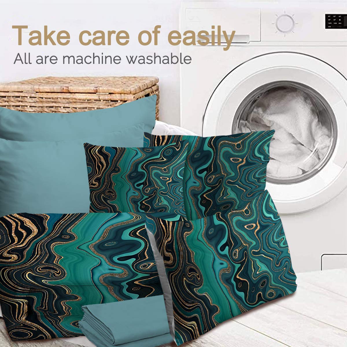 BlessLiving Modern King Comforter Set - 8 Piece Green Marble Bed in a Bag with Comforter & Sheets | All Season Down Alternative Bedding for Adults, Women & Men | Perfect for Master Bedroom, Guest Room & Dorm Decor