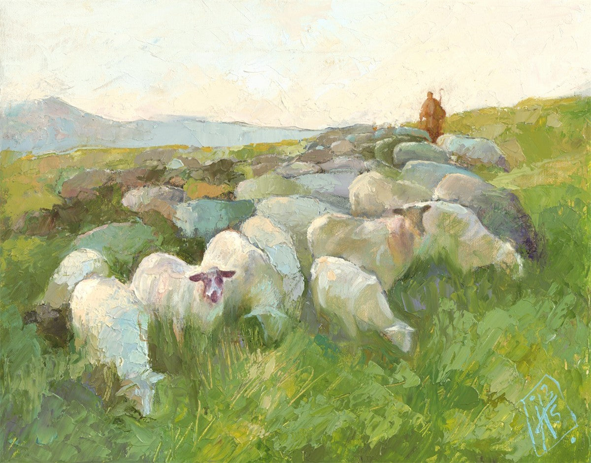 In The Care of The Shepherd Large Wall Art Gallery Wrap Canvas - Religious Home Decor for Living Room, Bedroom & Office