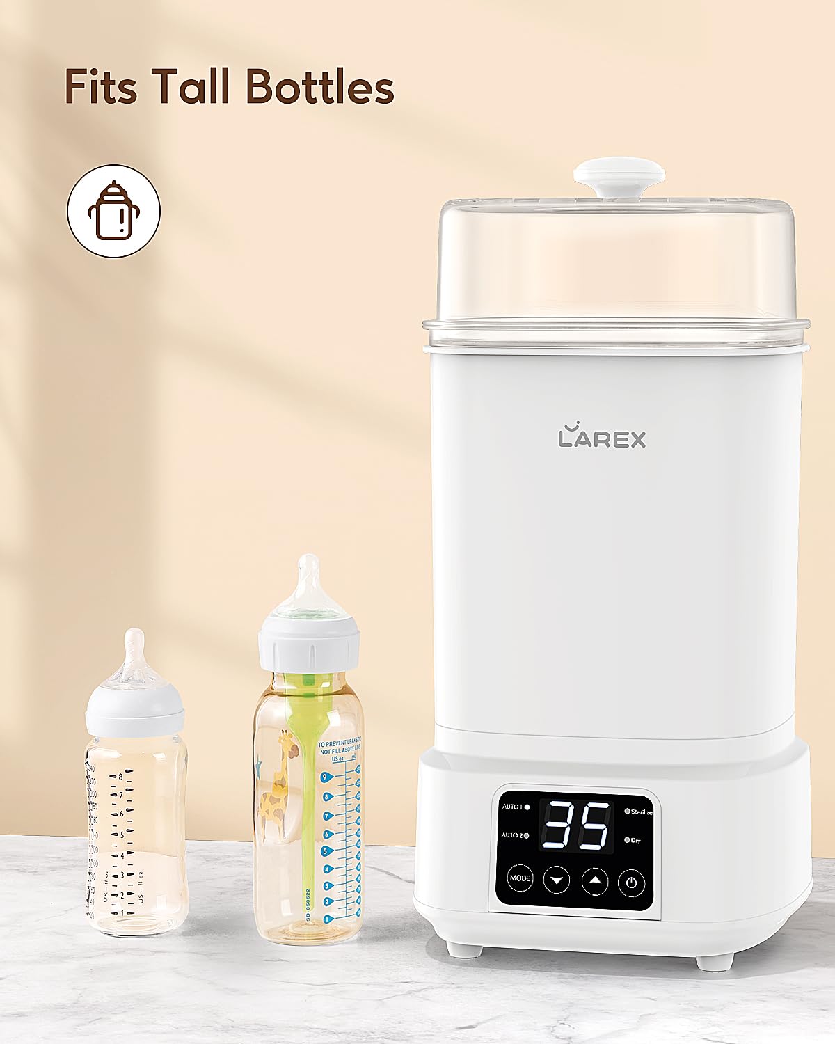LAREX Baby Bottle Sterilizer and Dryer - Compact Electric Steam Sanitizer for Bottles, Pacifiers & Breast Pump Accessories | Perfect for Home, Nursery and Travel Use