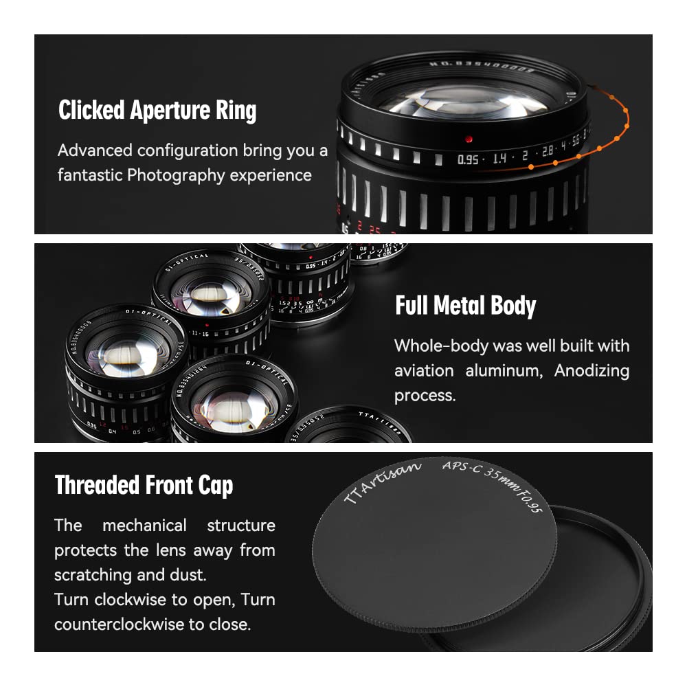 TTArtisan 35mm F0.95 APS-C Large Aperture Manual Focus Lens for Fujifilm X Mount (X-A10, X-A20, X-A3, X-A5) - Perfect for Low Light Photography, Portraits & Street Shooting