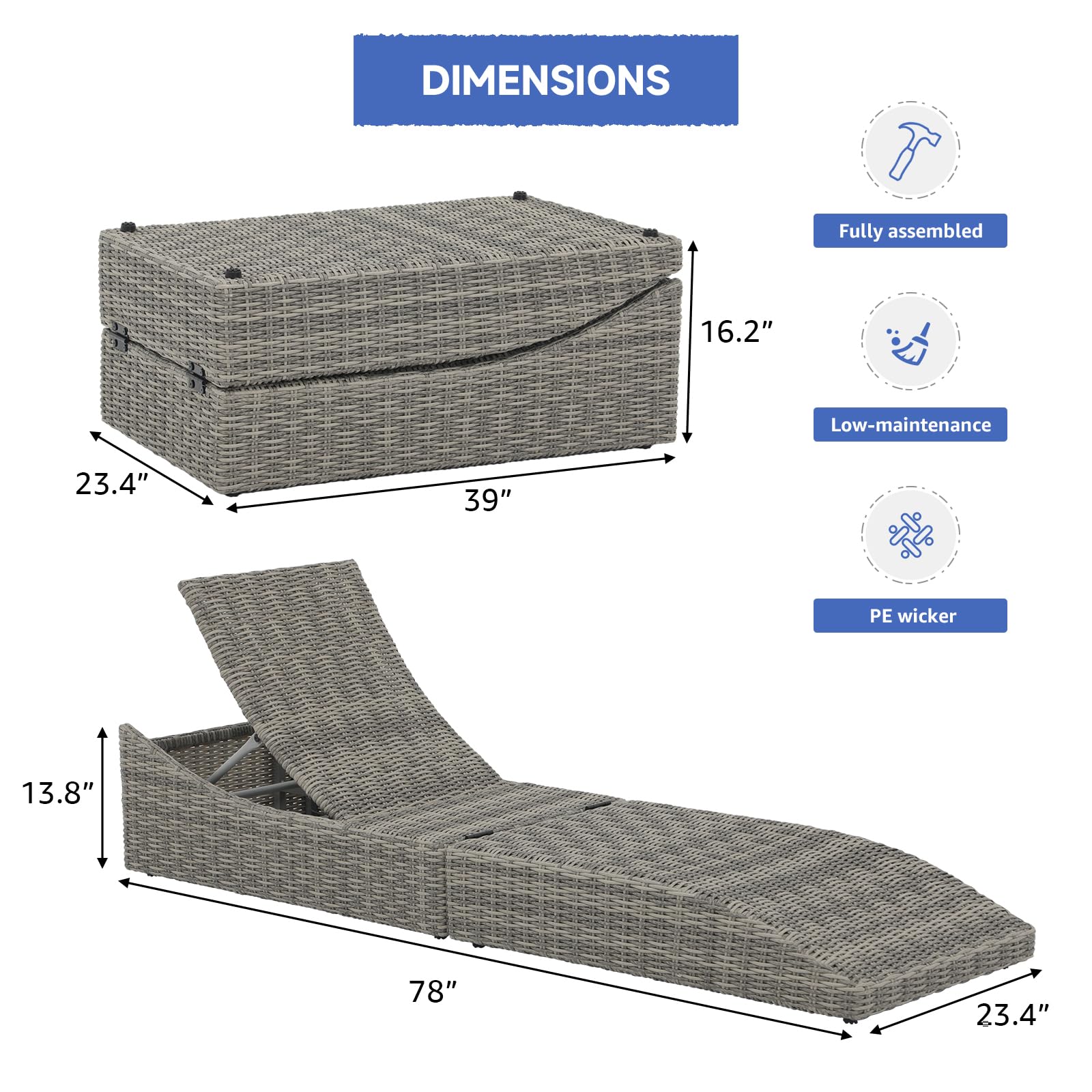 Premium Adjustable Folding Chaise Lounge Chair with Removable Cushion - Patio PE Rattan Recliner for Pool, Beach & Backyard - Fully Assembled Outdoor Furniture (Turquoise) - Perfect for Sunbathing, Relaxing & Poolside Lounging