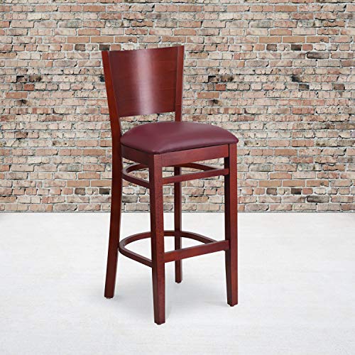 Burgundy Vinyl Seat/Mahogany Wood Frame