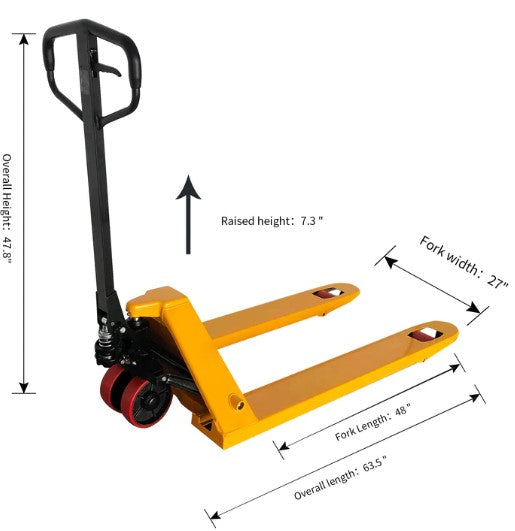 Apollolift A 1031 Manual Hydraulic Pallet Jack - 6600 lbs Heavy Duty Capacity, 48