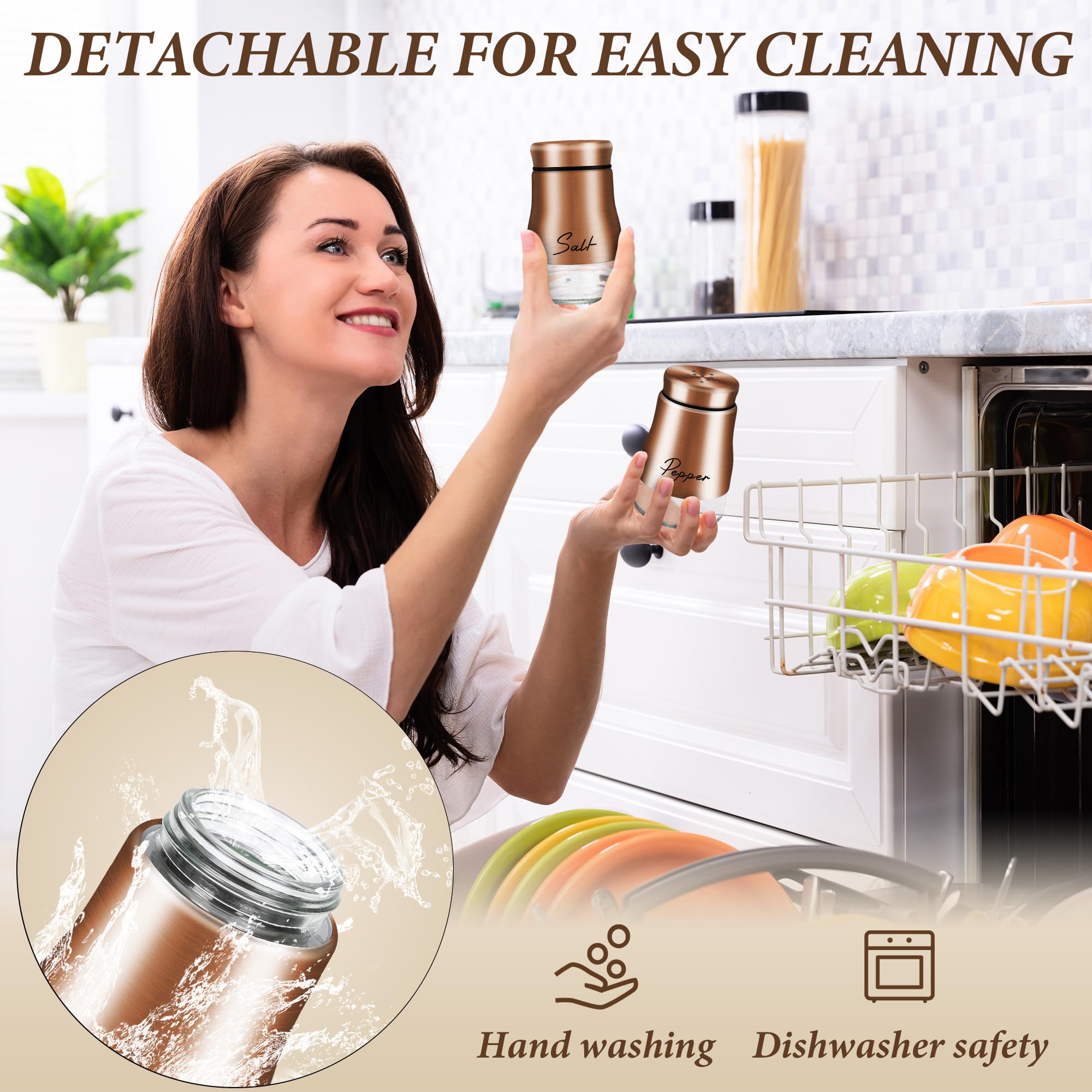 Premium Copper Salt and Pepper Shakers Set - 5 oz Glass Bottoms with Stainless Steel Lids - Modern Farmhouse Kitchen Decor - Perfect for Restaurants, Weddings & Housewarming Gifts (Copper) - Ideal for Dining Tables, Kitchen Countertops & Gift Giving